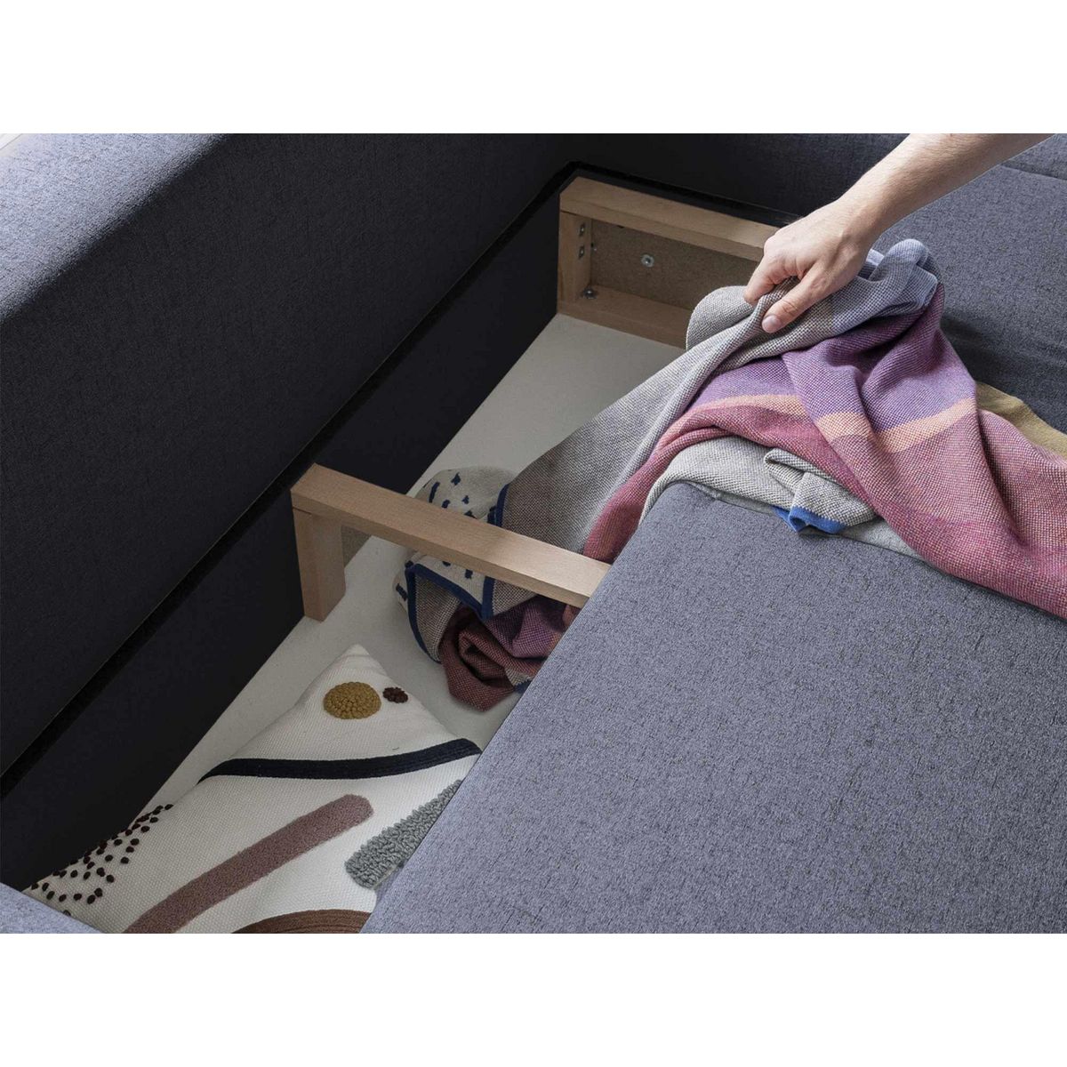 BEST MOBILIER Olli - canapé d'angle droit - convertible - avec coffre - 5 places - en tissu