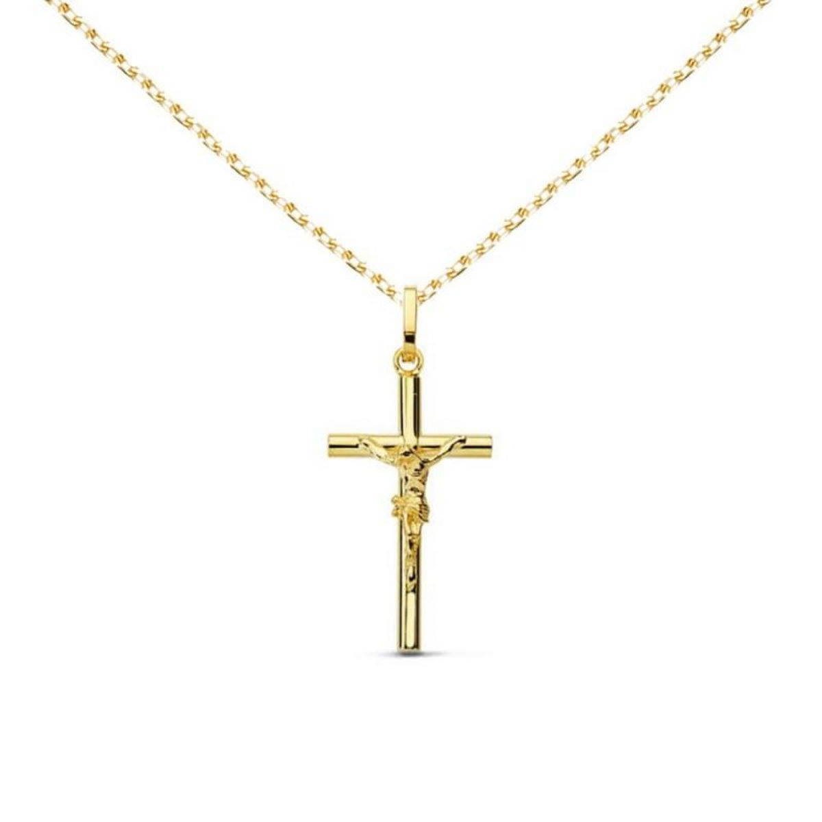 L'ATELIER D'AZUR Collier - Médaille Croix Or 18 Carats 750/000 - Christ sur la Croix - Chaine Dorée