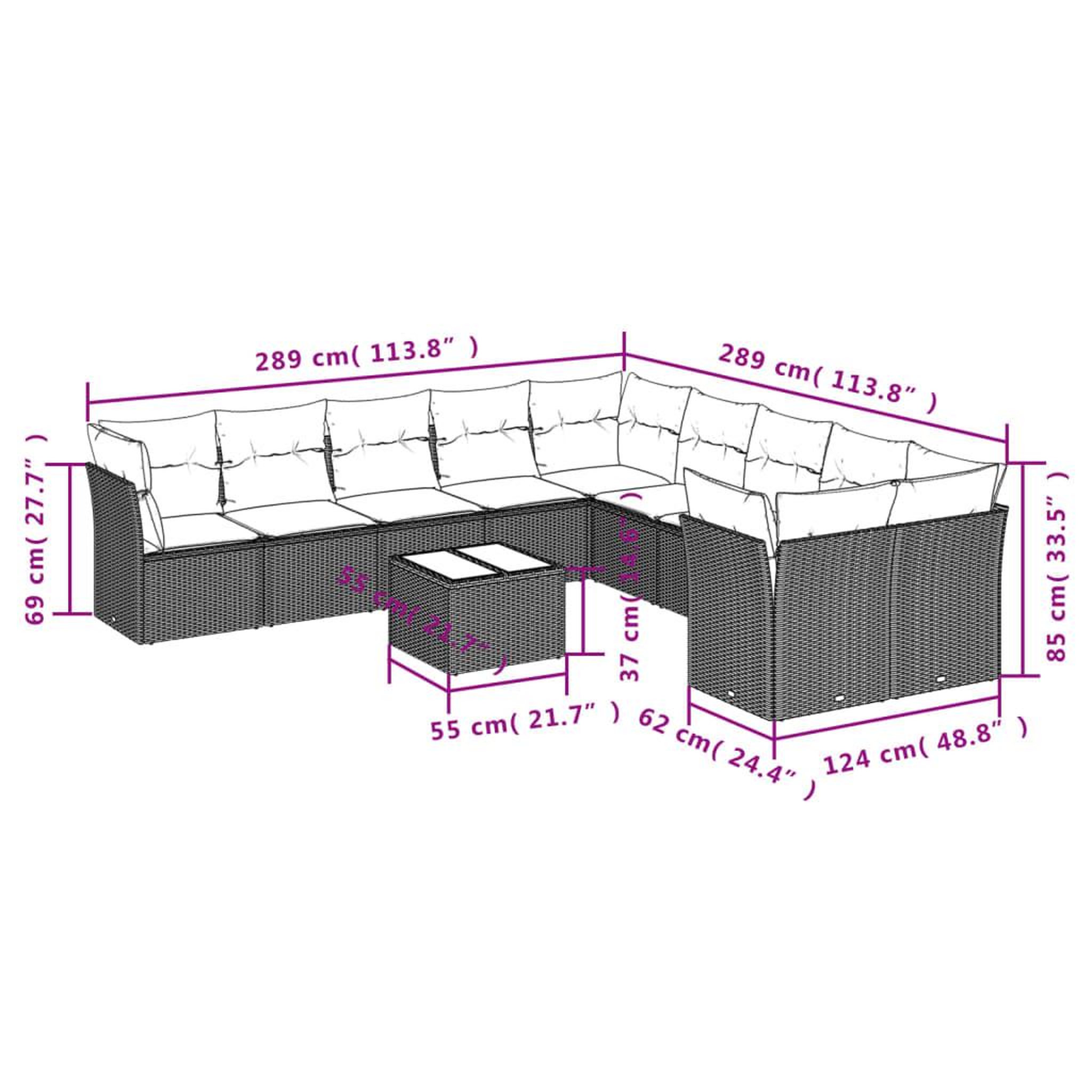 Voir la diapositive 3 : VIDAXL Salon de jardin 11 pcs avec coussins gris resine tressee