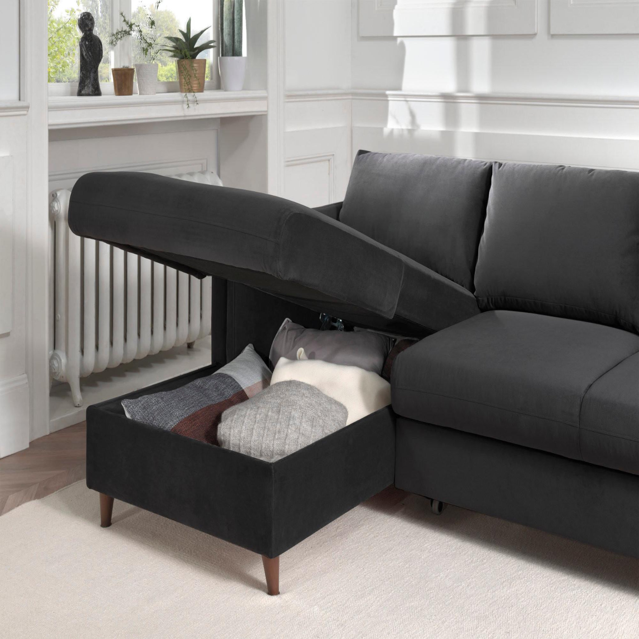 Voir la diapositive 4 : BEST MOBILIER Brooke - canapé d'angle gauche - convertible avec coffre - 4 places - en velours