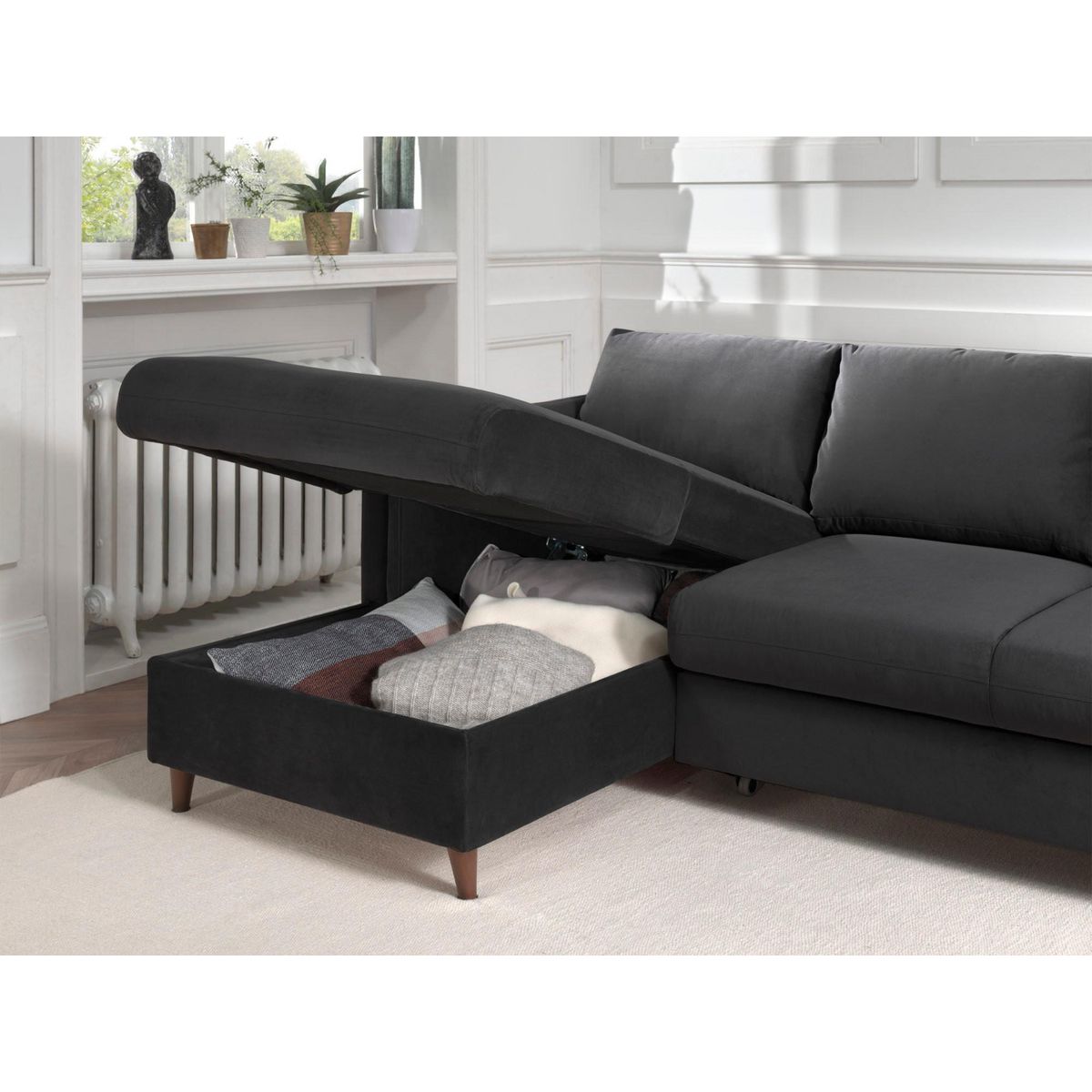 LISA DESIGN Brooke - canapé d'angle gauche - convertible avec coffre - 4 places - en velours