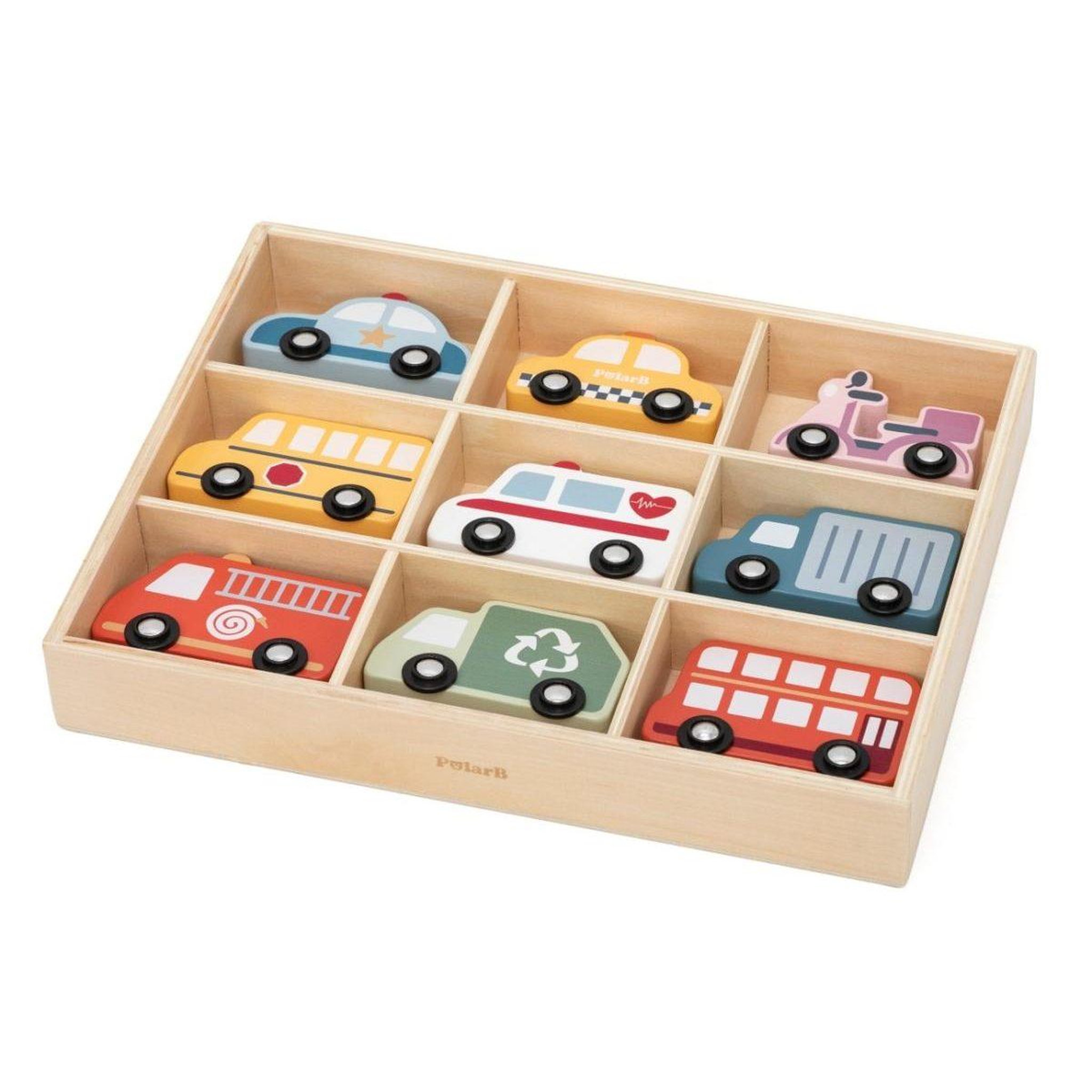 Voir la diapositive 5 : VIGA Véhicules en bois  44281 - coffret de 9 voitures de ville