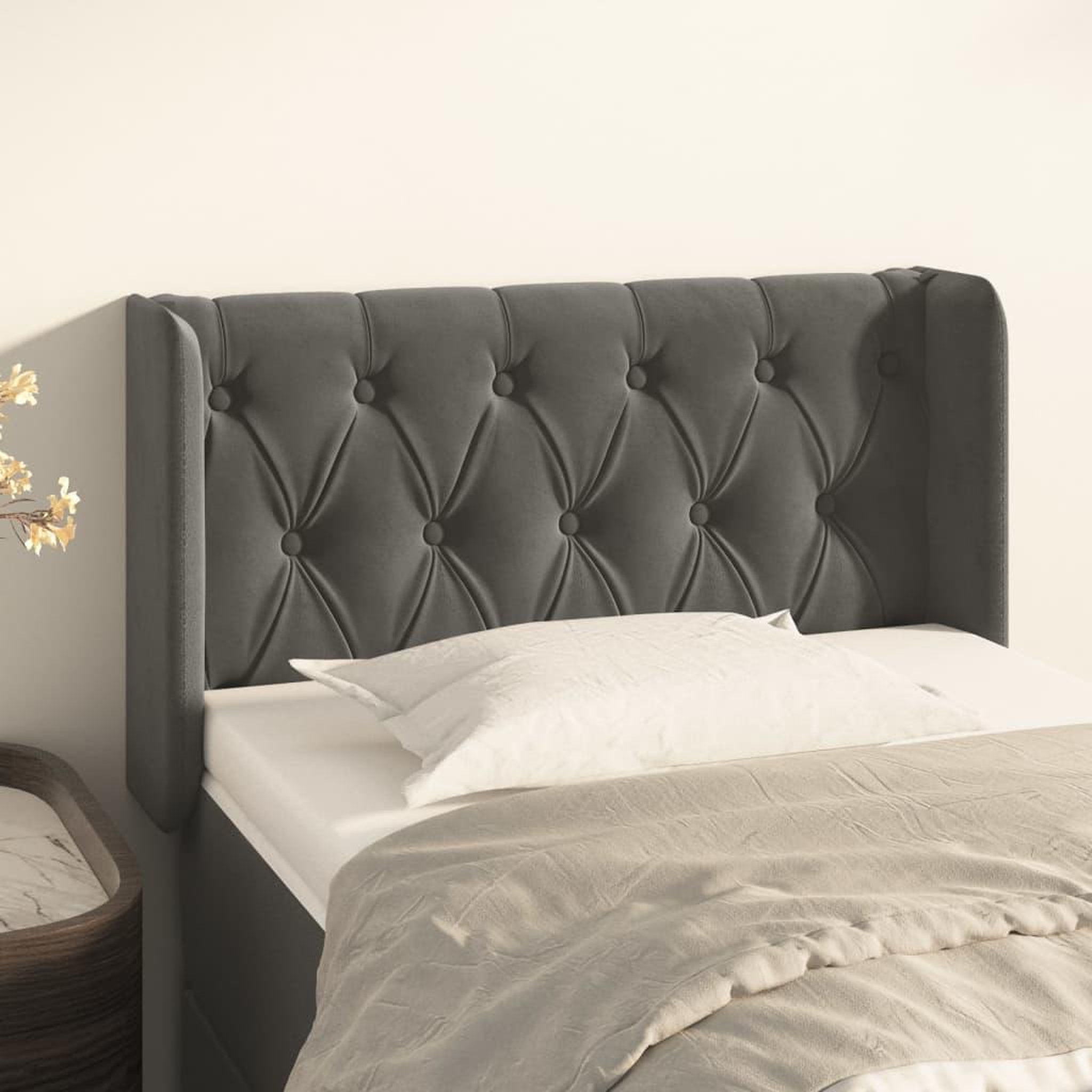 Voir la diapositive 1 : VIDAXL Tete de lit avec oreilles Gris fonce 83x16x78/88 cm Velours