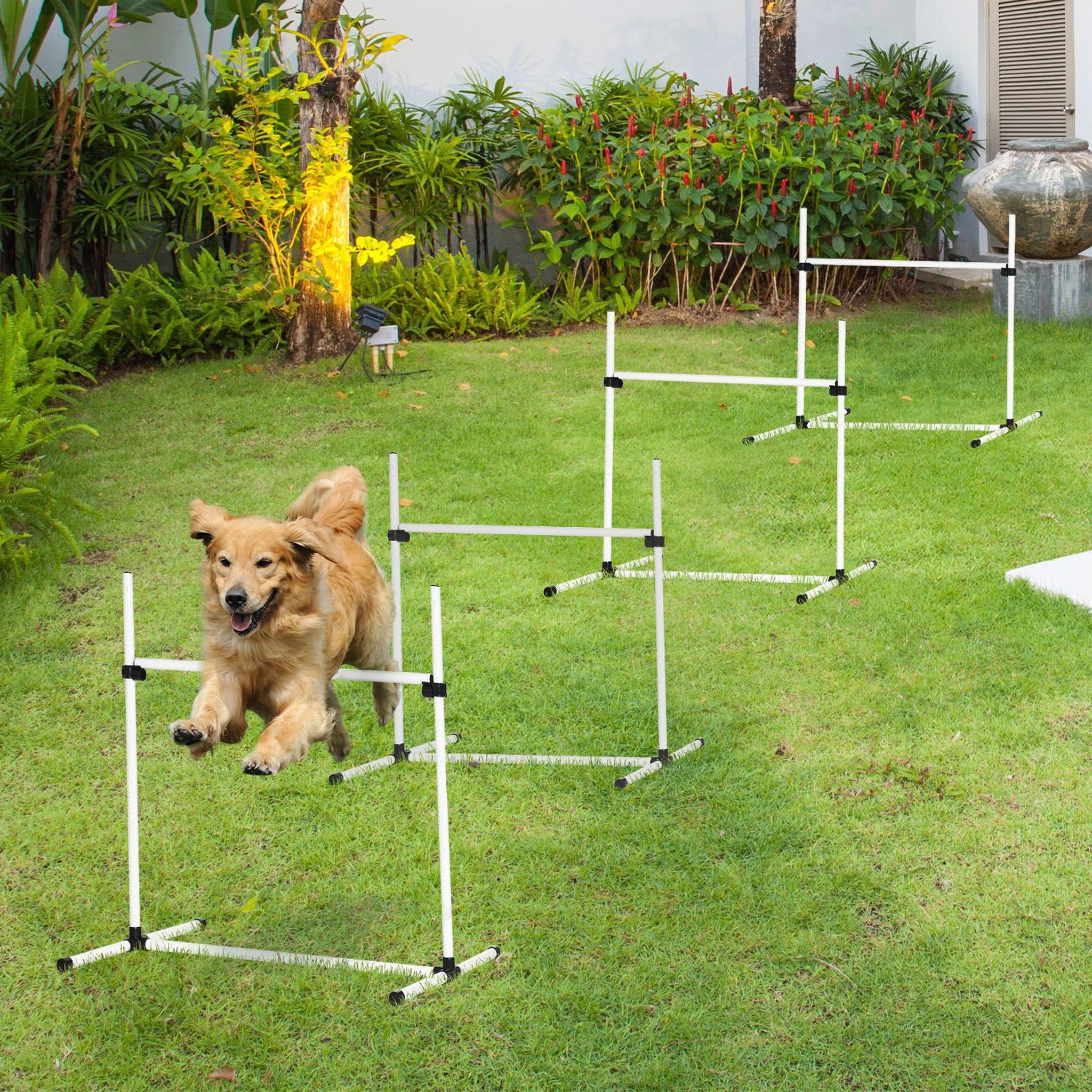 Voir la diapositive 2 : PAWHUT Agility sport pour chiens set de 4 obstacles professionnels avec système de maintien au sol sac transport fourni blanc noir