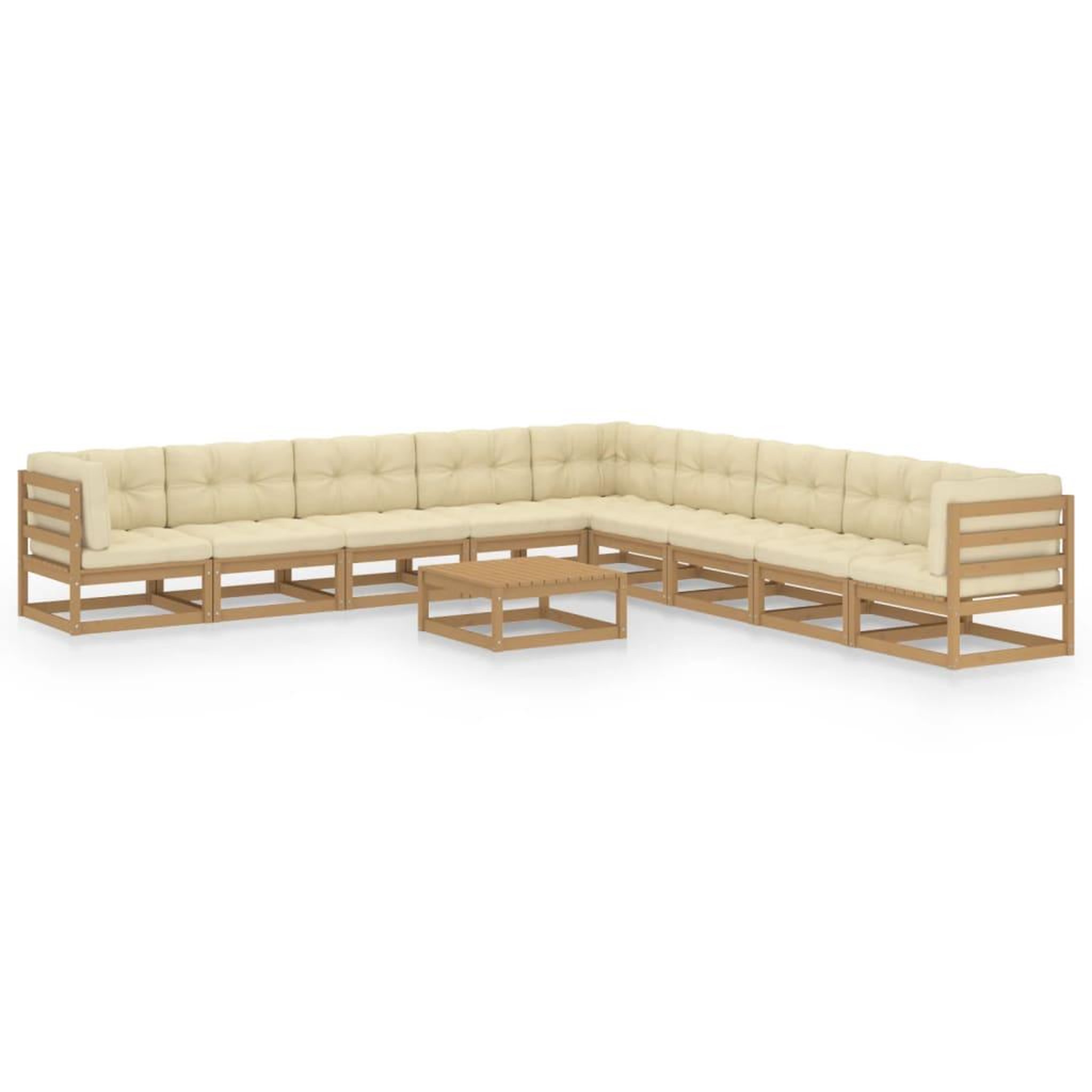 Voir la diapositive 1 : VIDAXL Salon de jardin 10 pcs avec coussins Marron miel Bois de pin