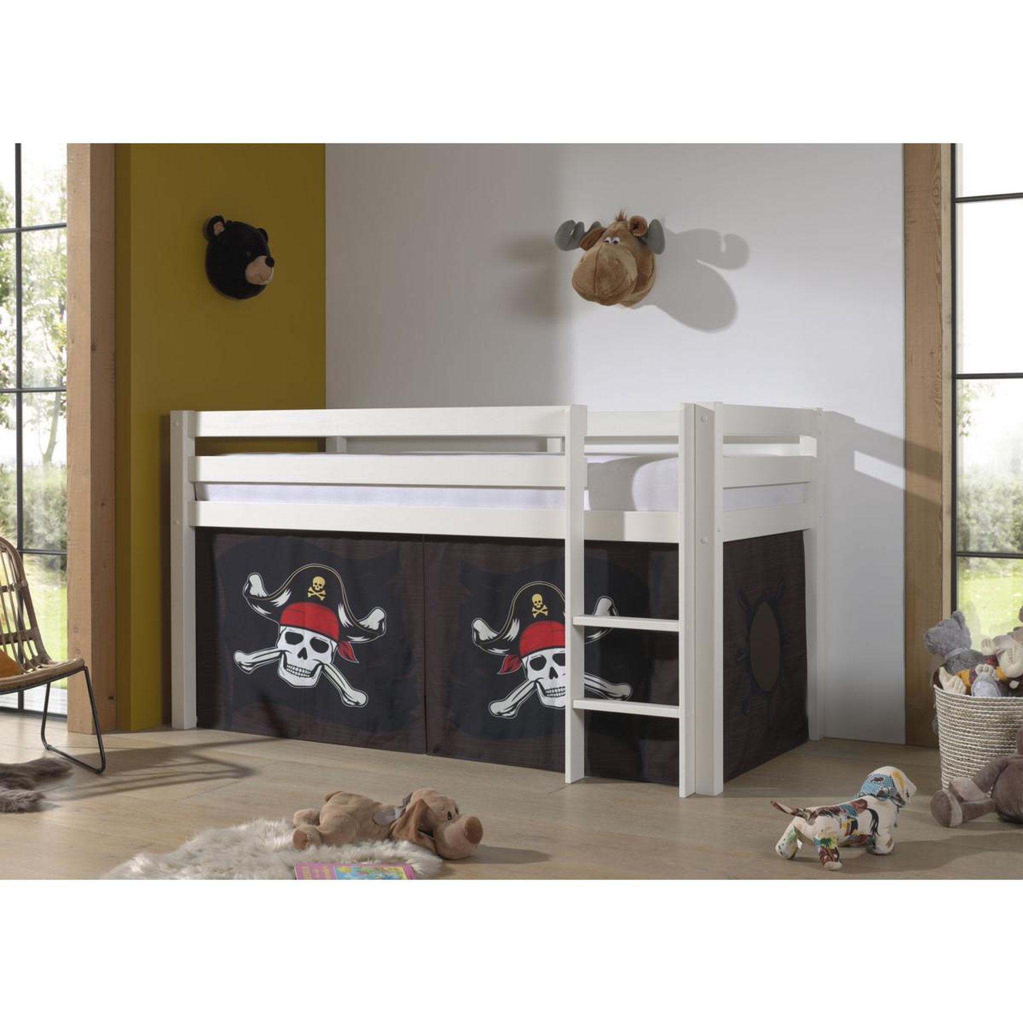 Voir la diapositive 2 : Paris Prix Lit enfant surélevé  pino caribian pirates  90x200cm blanc