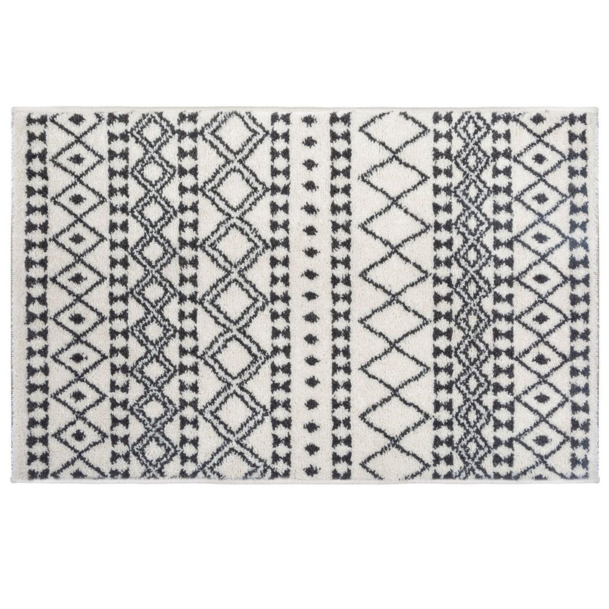 ATMOSPHERA Tapis etnique à motifs géométriques - Noir et Blanc - 120 x 170 cm