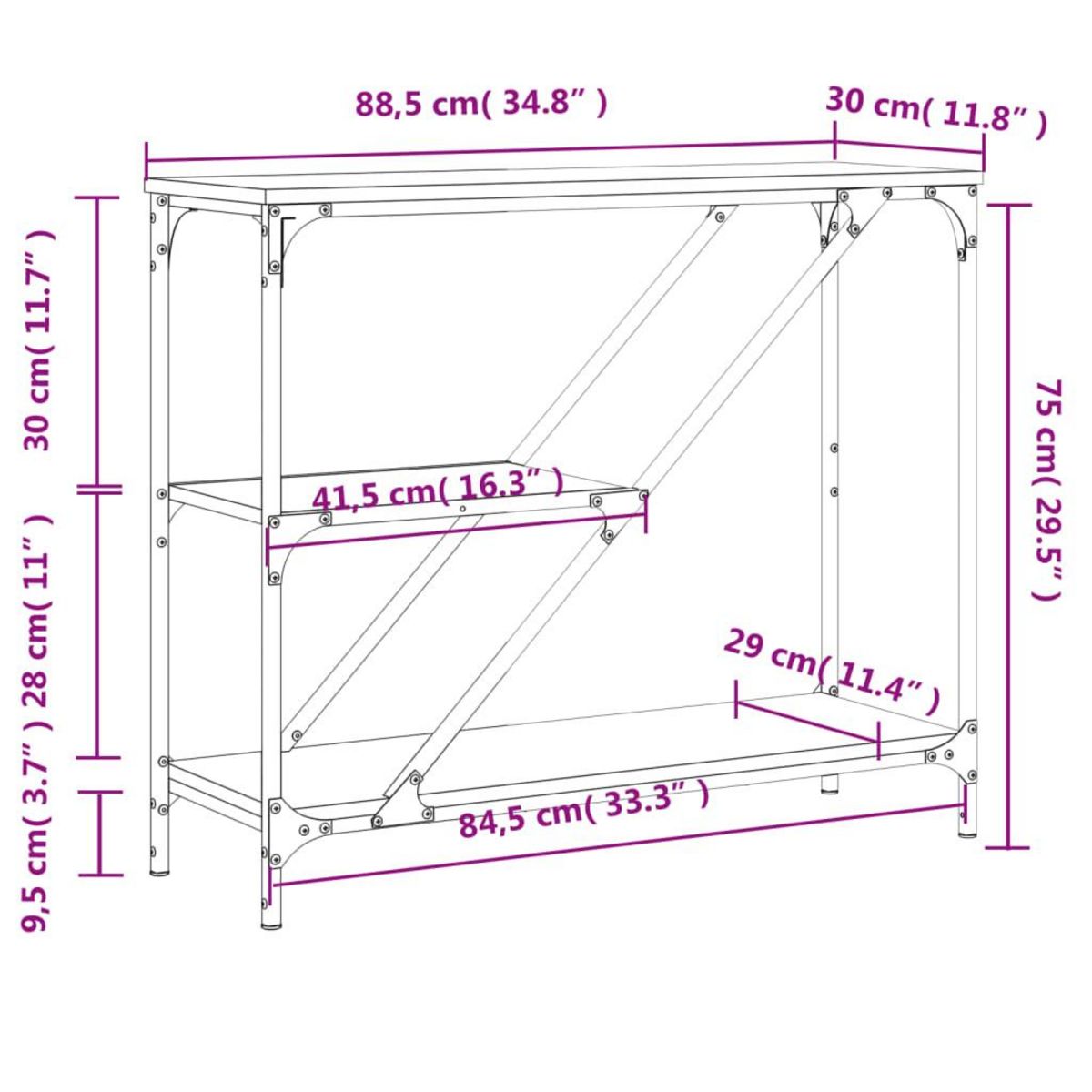 VIDAXL Table console chene fume 88,5x30x75 cm bois d'ingenierie