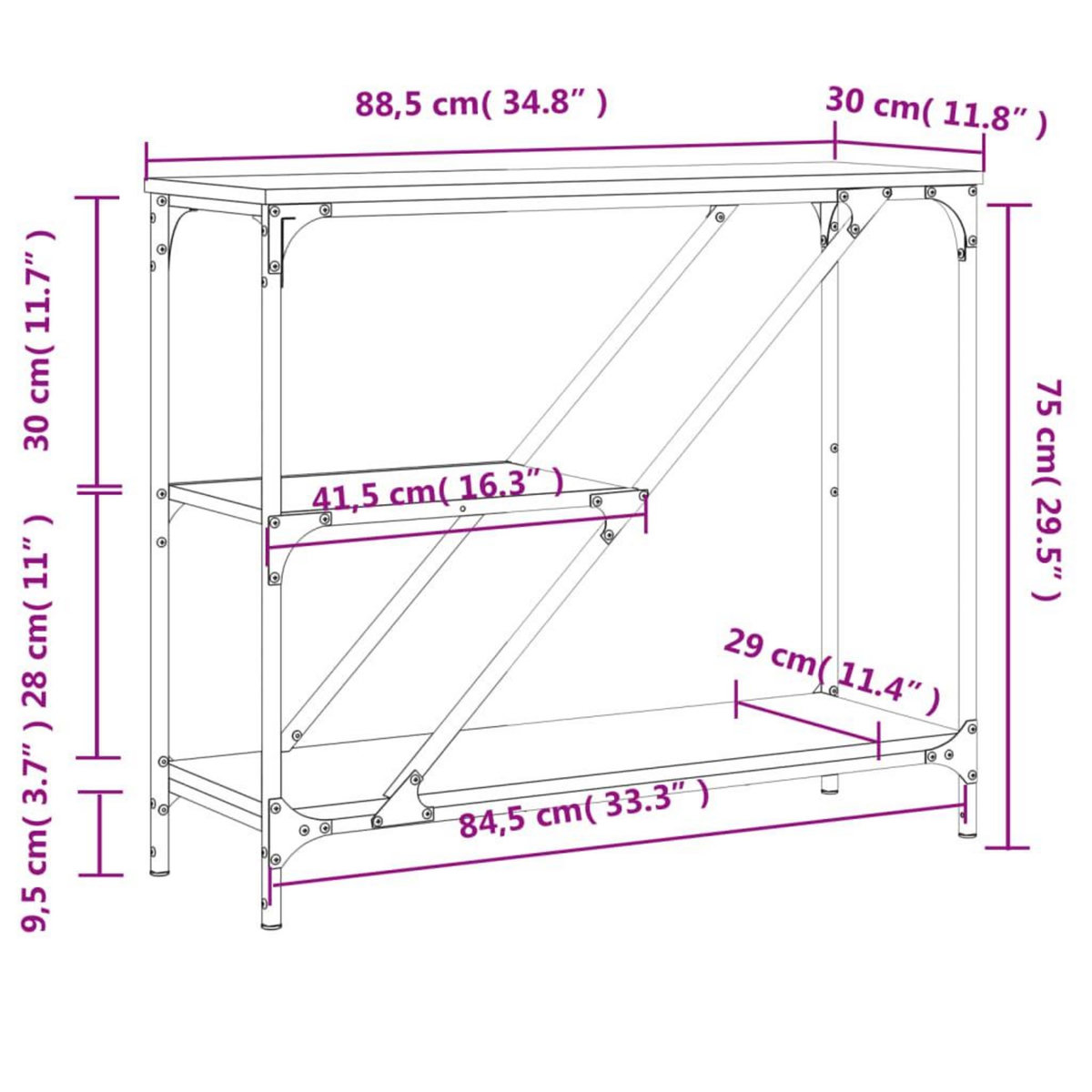 VIDAXL Table console chene fume 88,5x30x75 cm bois d'ingenierie