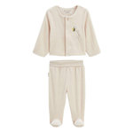 Petit Béguin Ensemble bébé gilet et pantalon à pied en velours Eden. Coloris disponibles : Beige