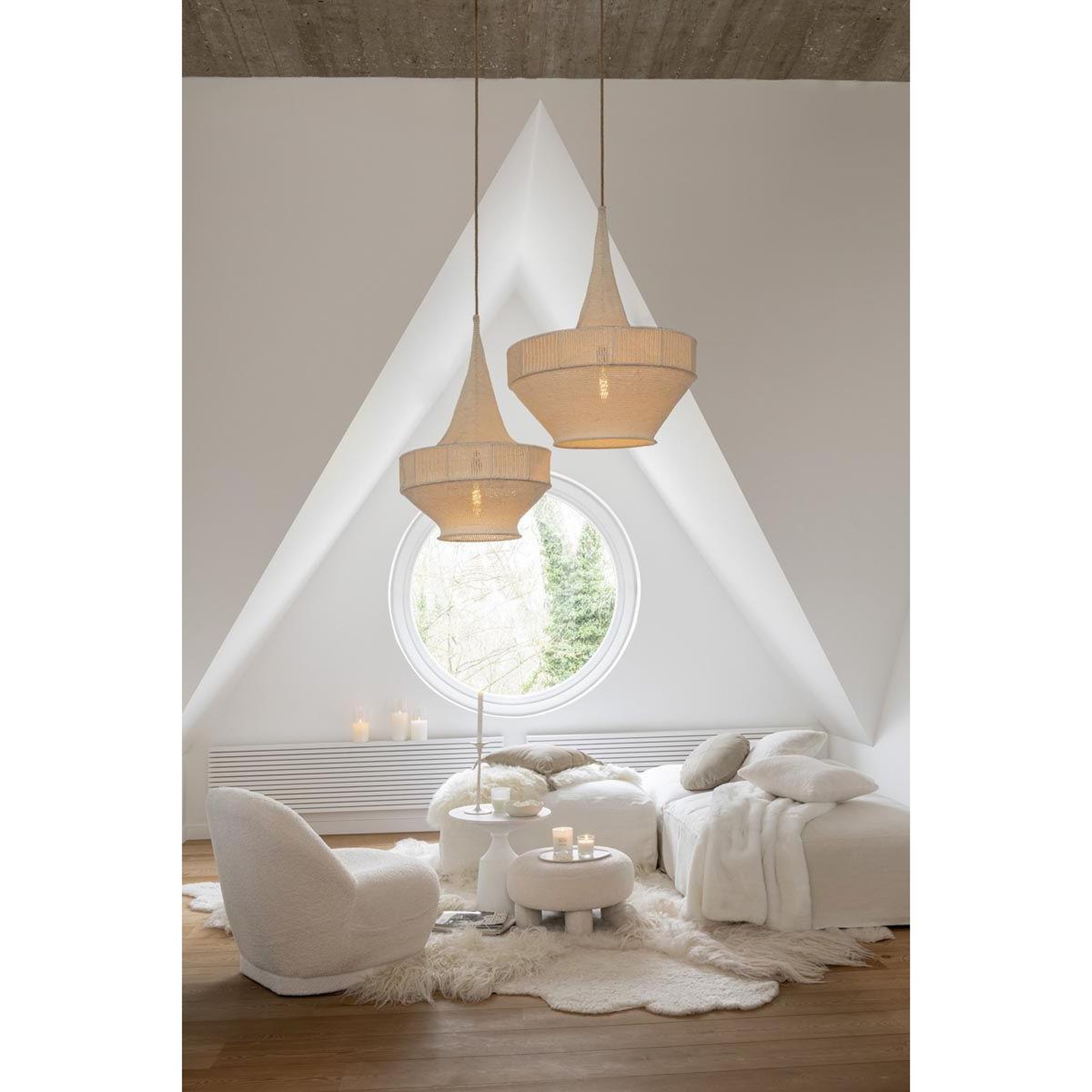 Voir la diapositive 5 : J-LINE Pouf rond bouclette  teddy  52cm blanc