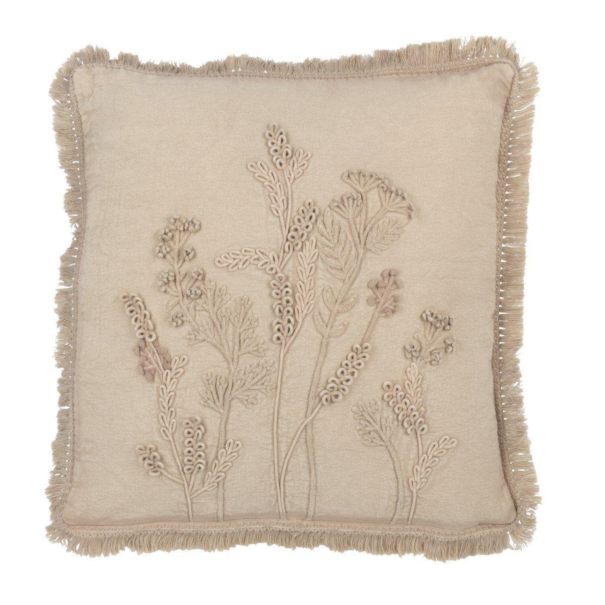J-LINE Coussin brodé fleurs  puglia  52x52cm beige