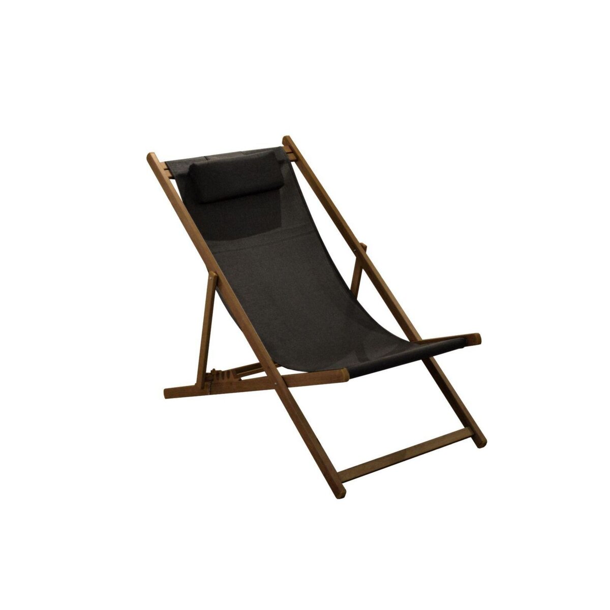 Proloisirs Chilienne pliante - LINEA - Aluminium époxy - Chêne/Noir - Toile TPEP noire