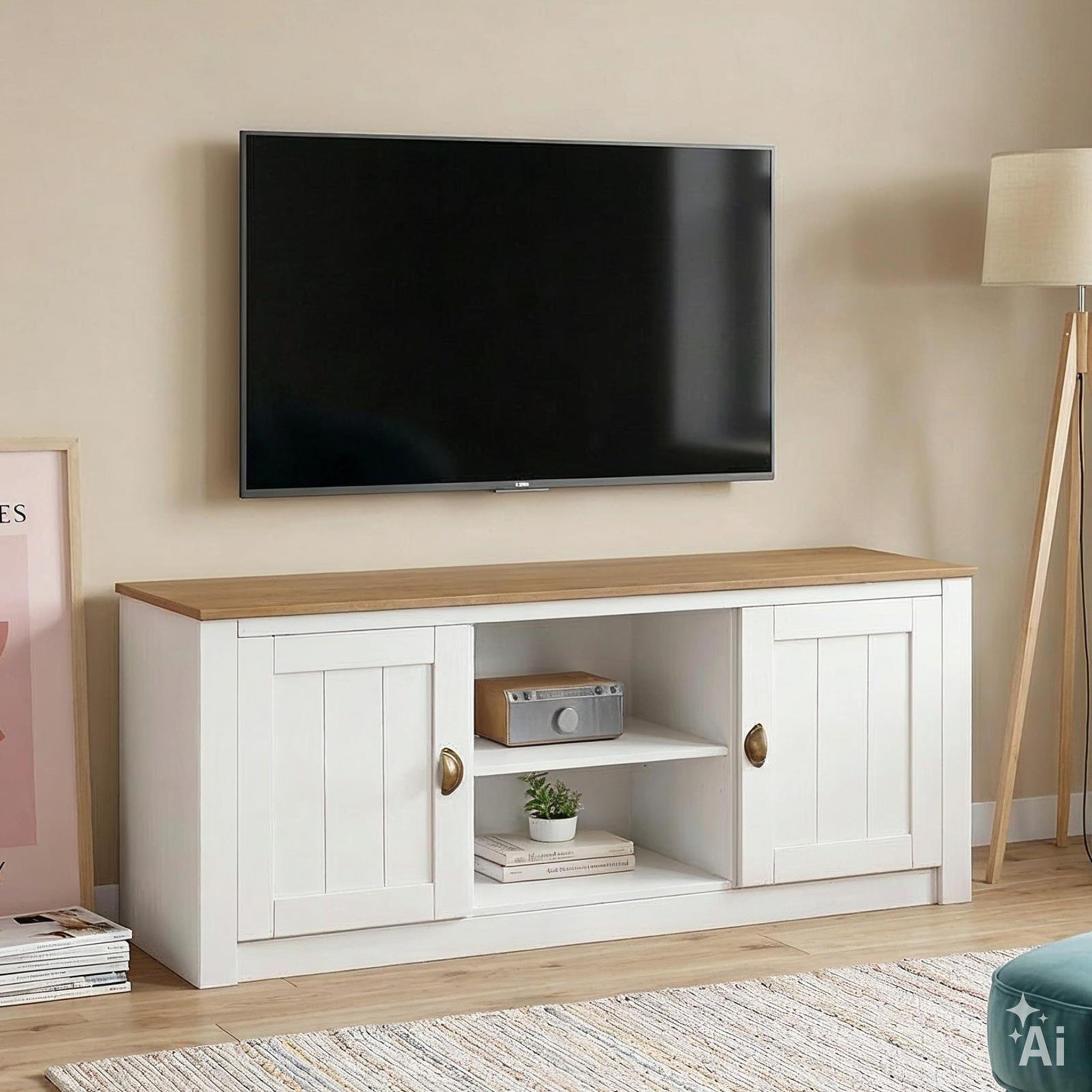 Voir la diapositive 2 : IDIMEX Meuble TV BOLTON 2 portes et 2 niches, en pin massif
