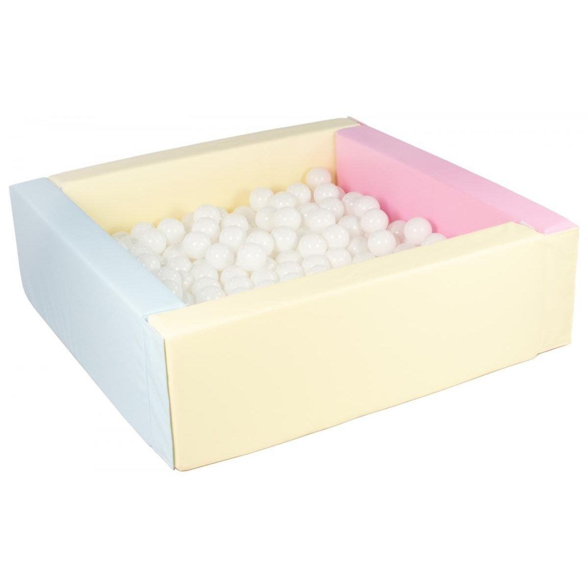 VELINDA Piscine à balles carrée avec 300 balles - rose, bleu, jaune (pastel)/blanc