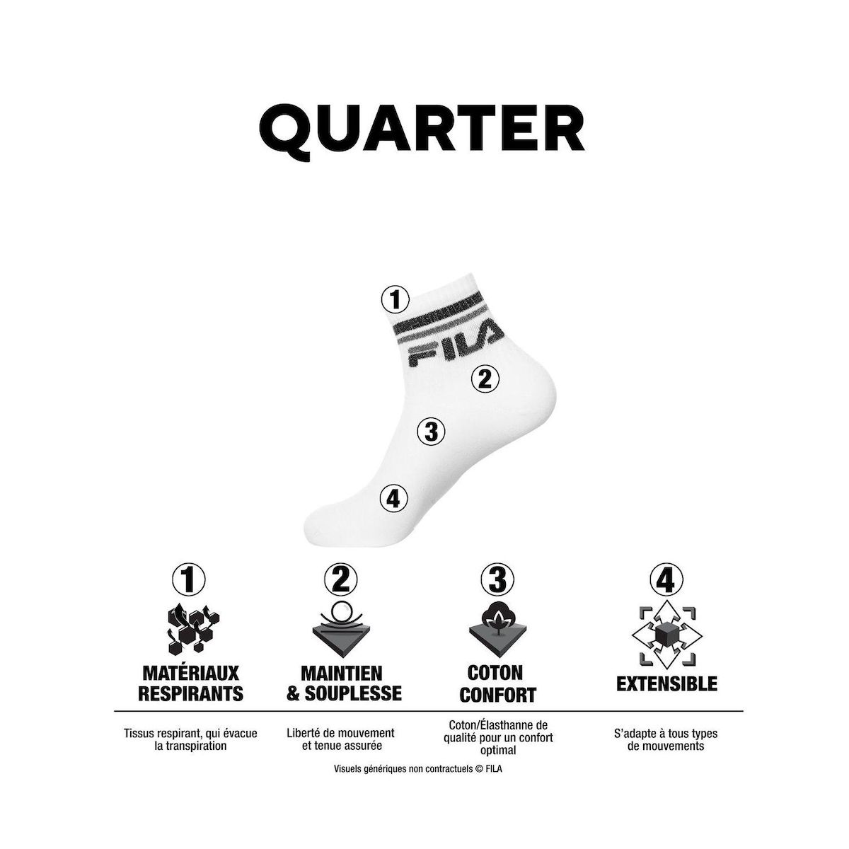 FILA Lot de 6 paires de chaussettes quarter homme Mocho Mousse