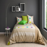 Home collection Parure housse de couette 100% coton squares. Coloris disponibles : Beige