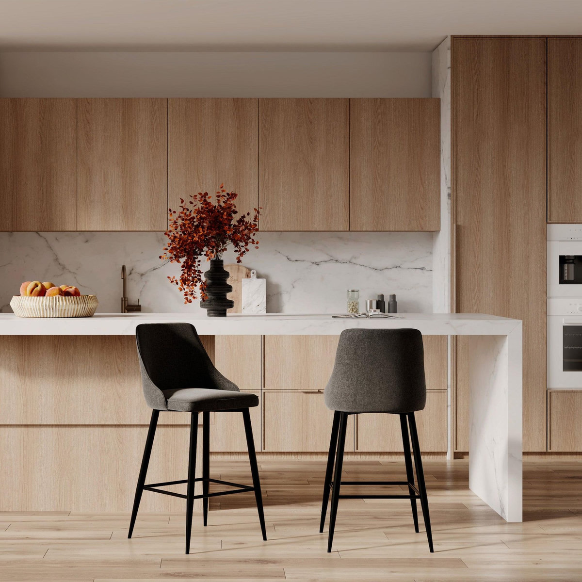 Rendez vous déco Lot de 2 chaises pour îlot central 66,5 cm en tissu beige - Pipo