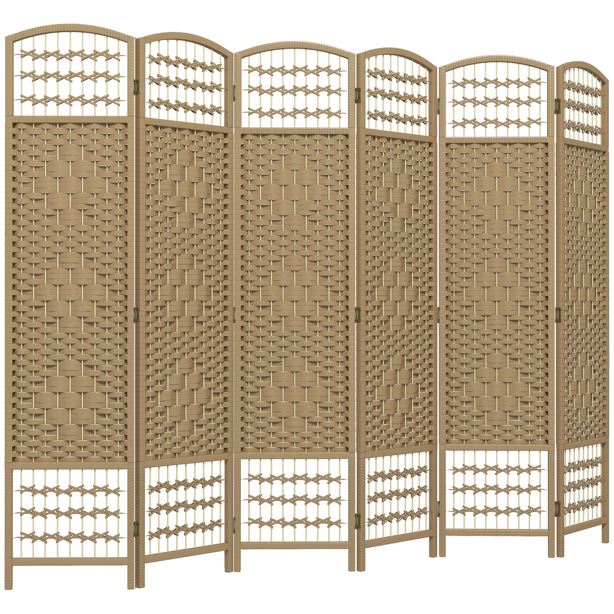 HOMCOM Paravent intérieur 6 panneaux pliables séparateur de pièce bois fibres tressées naturel