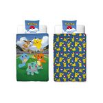 Pokemon Parure de lit réversible - POKEMON - Pikachu et ses amis a l'Arena - Microfibre - 140 x 200 cm + 1 taie 63 x 63 cm