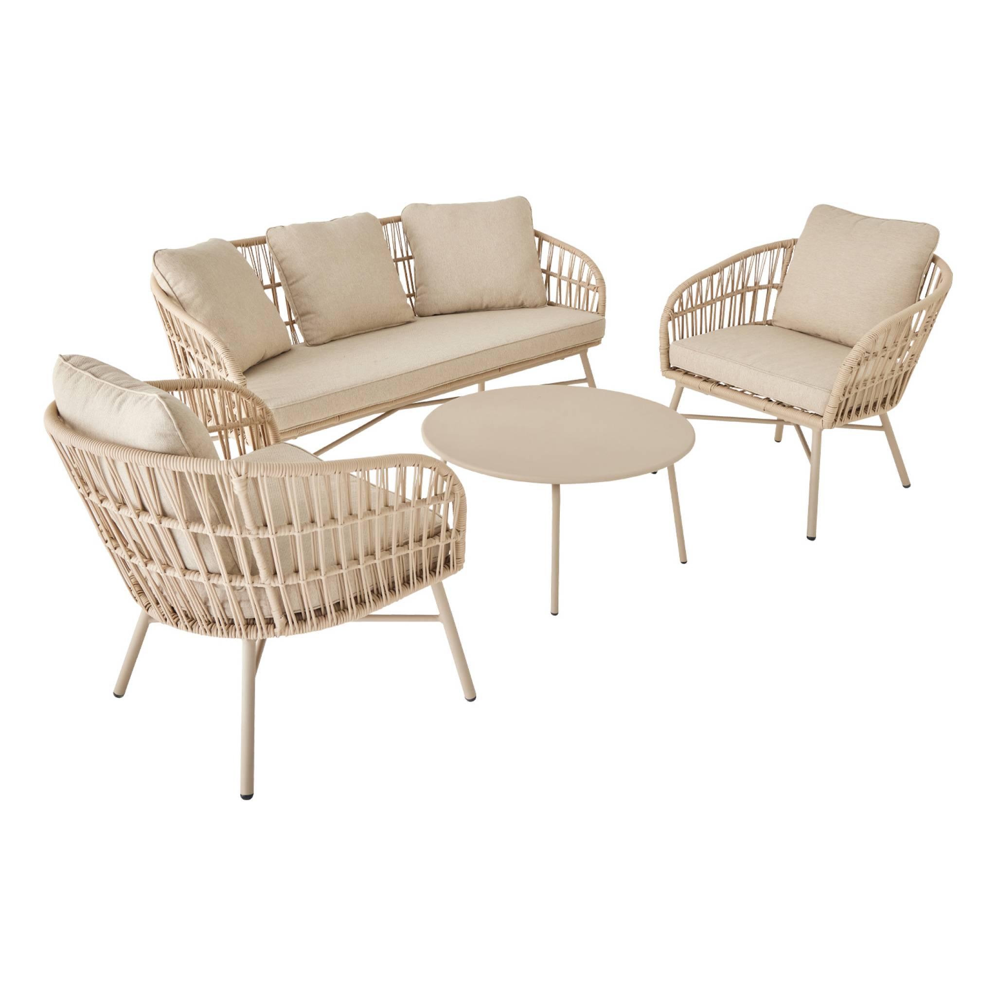 Voir la diapositive 1 : SWEEEK Salon de jardin en corde et acier. table plateau en zinc. 4 places