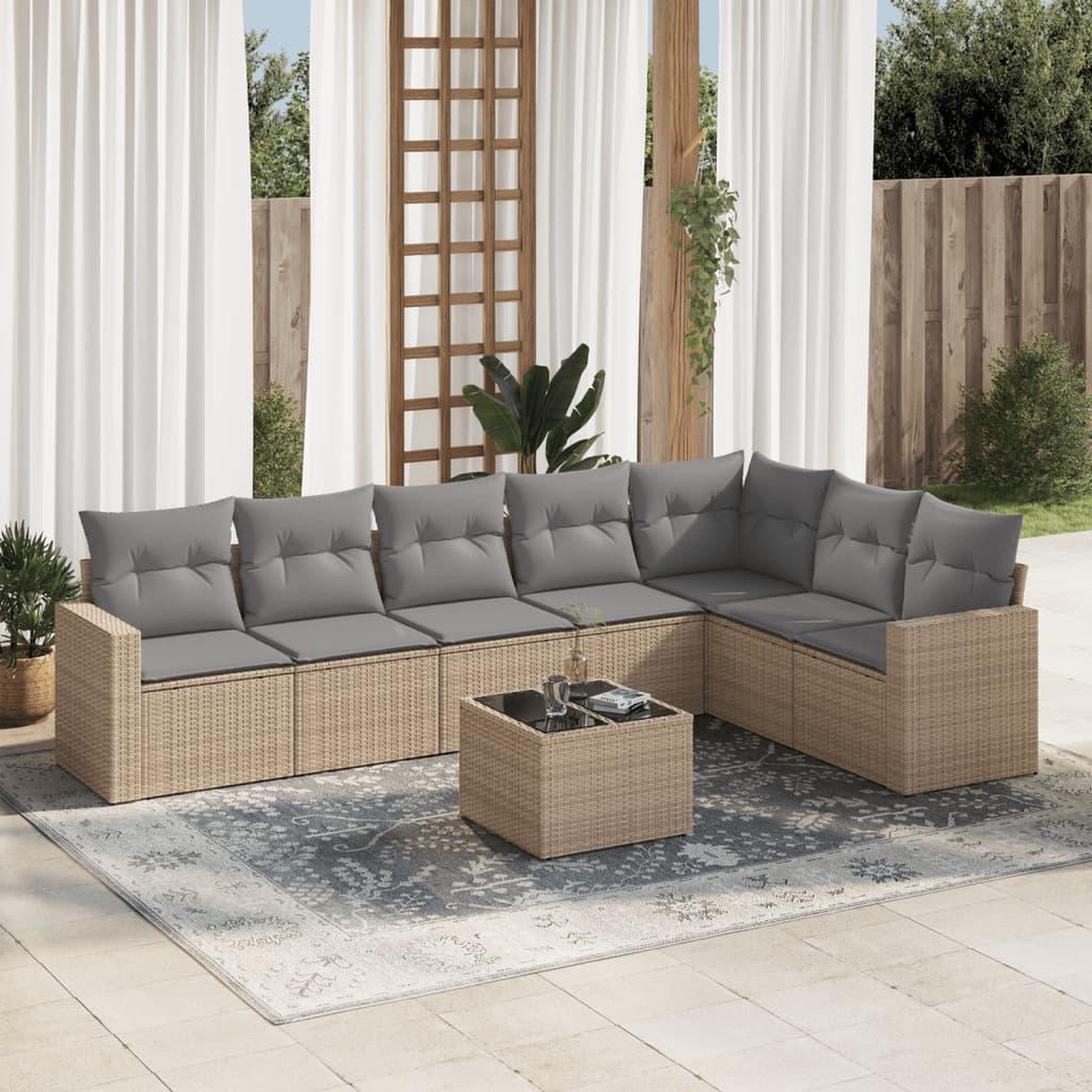 VIDAXL Salon de jardin avec coussins 8 pcs beige resine tressee