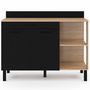 Voir la diapositive 3 : ID MARKET Buffet bas de cuisine 120 CM CINA plan de travail H.83 cm 2 portes + tiroir façon hêtre et noir