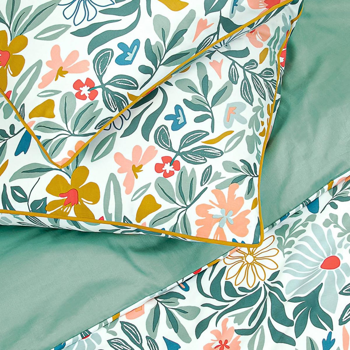 FUTURE HOME Parure de lit 2 personnes en satin de coton imprimé floral