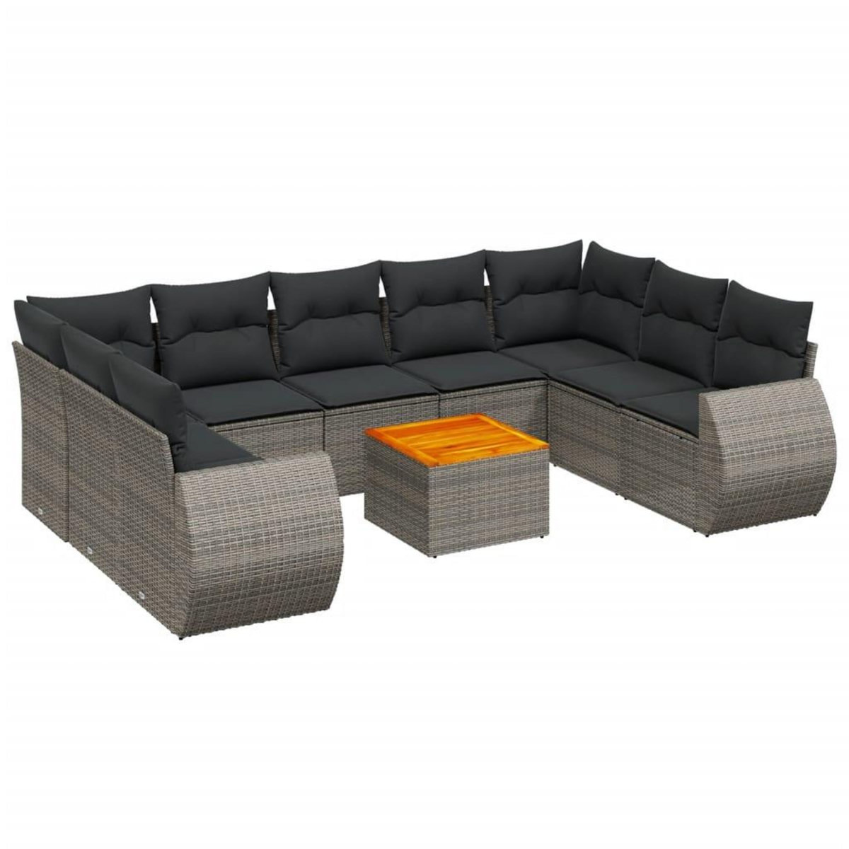 VIDAXL Salon de jardin avec coussins 10 pcs gris resine tressee
