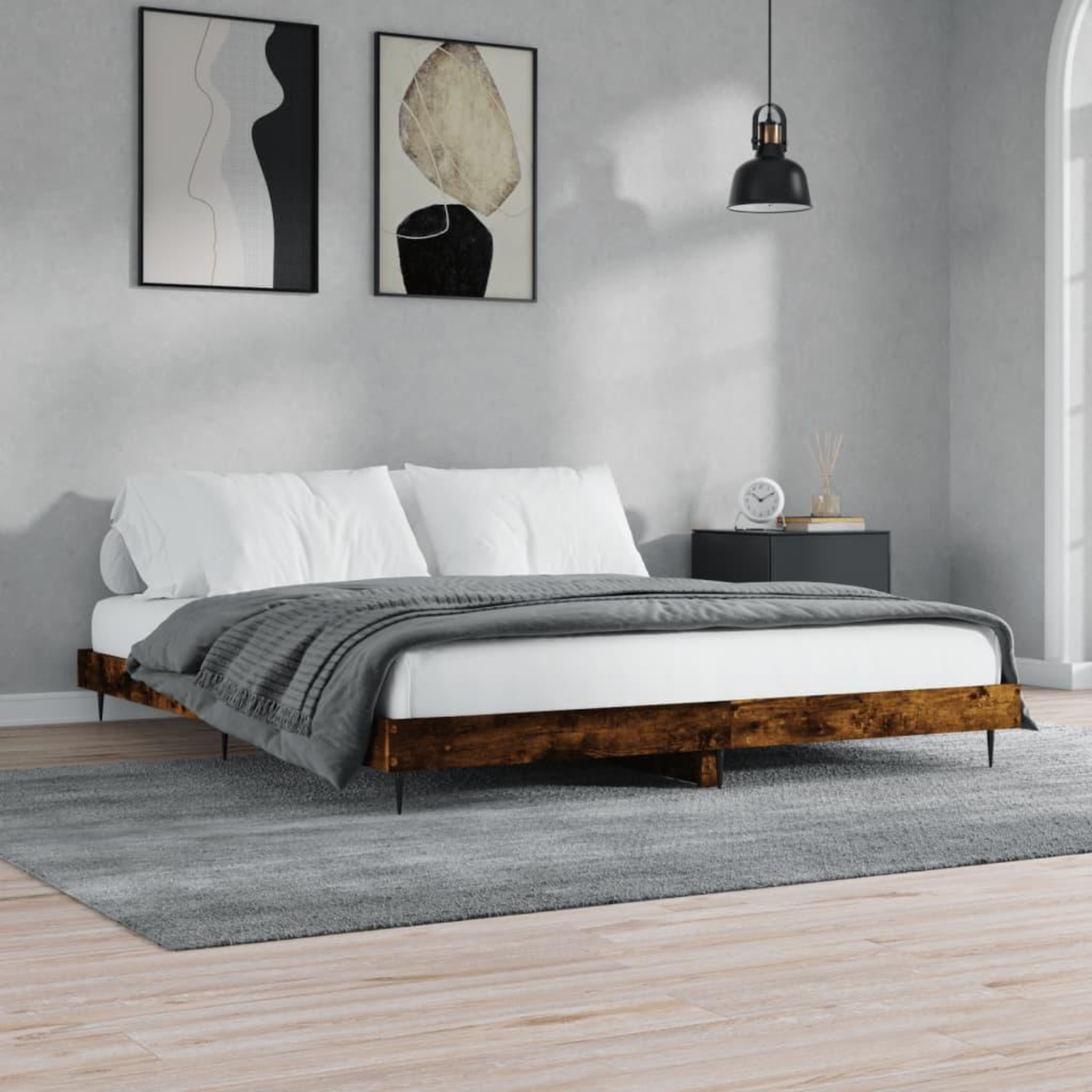 VIDAXL Cadre de lit sans matelas chene fume 200x200 cm bois ingenierie