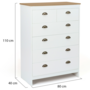 Voir la diapositive 5 : ID MARKET Commode 6 tiroirs ISIS 80 cm blanc et plateau bois