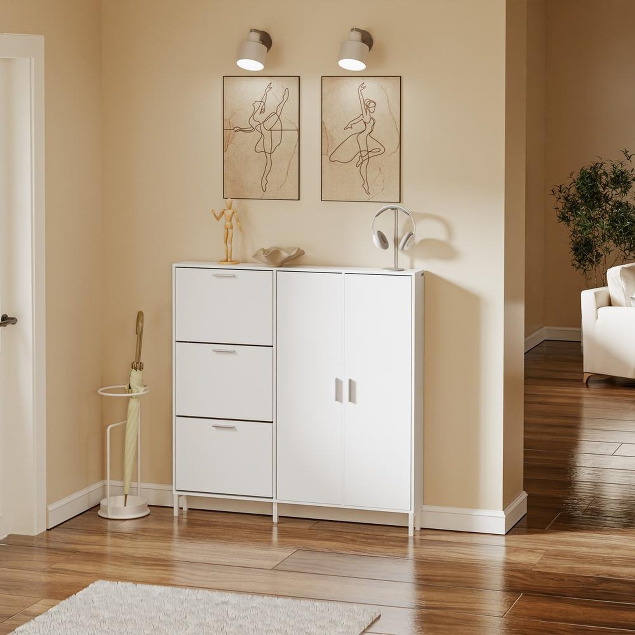 Voir la diapositive 2 : SOBUY Armoire à chaussures blanche 14 compartiments 115,5x14,5x117 cm