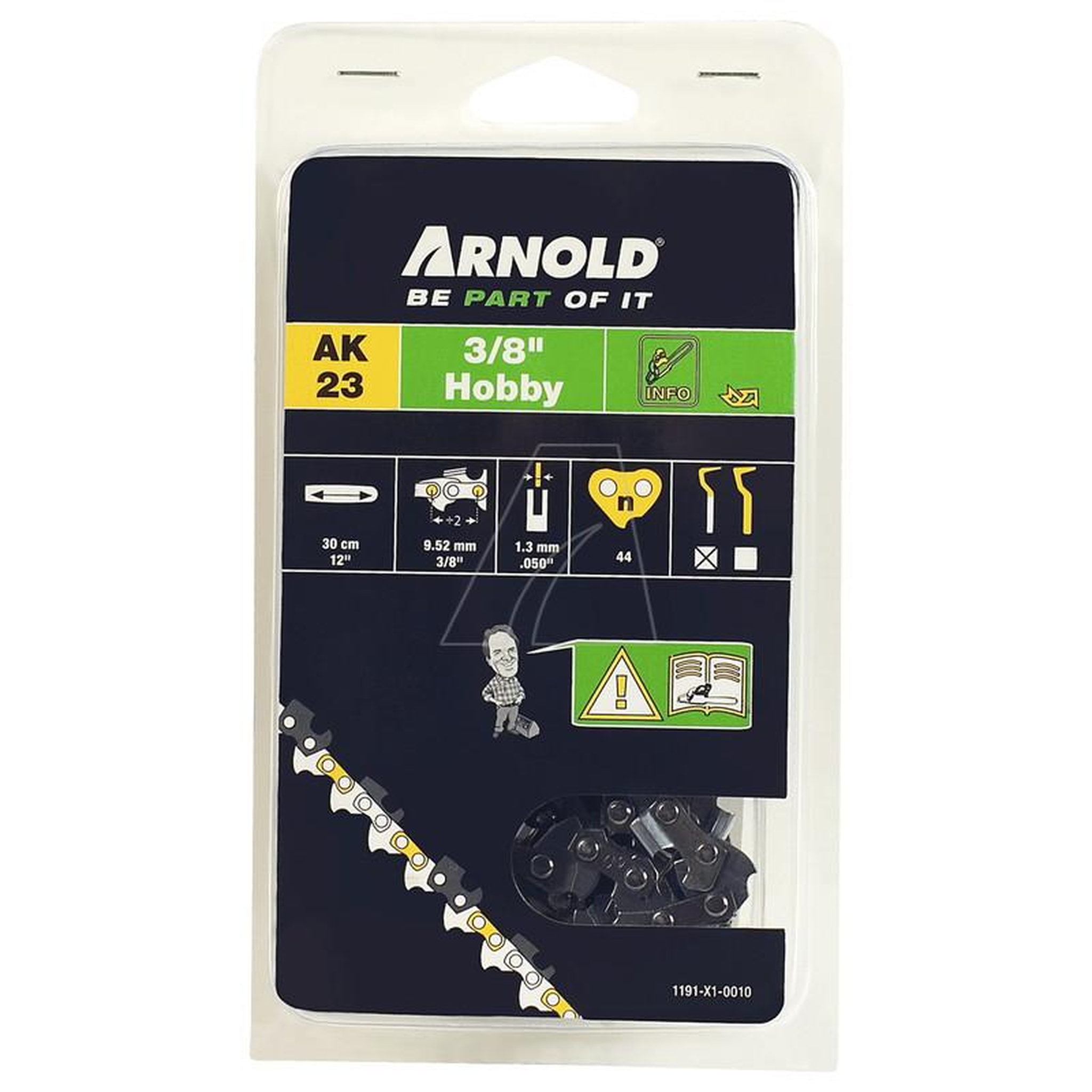 ARNOLD Chaîne de tronçonneuse 3/8 , 1,3 mm - 44 maillons d'entraineurs - gouges demi-rondes