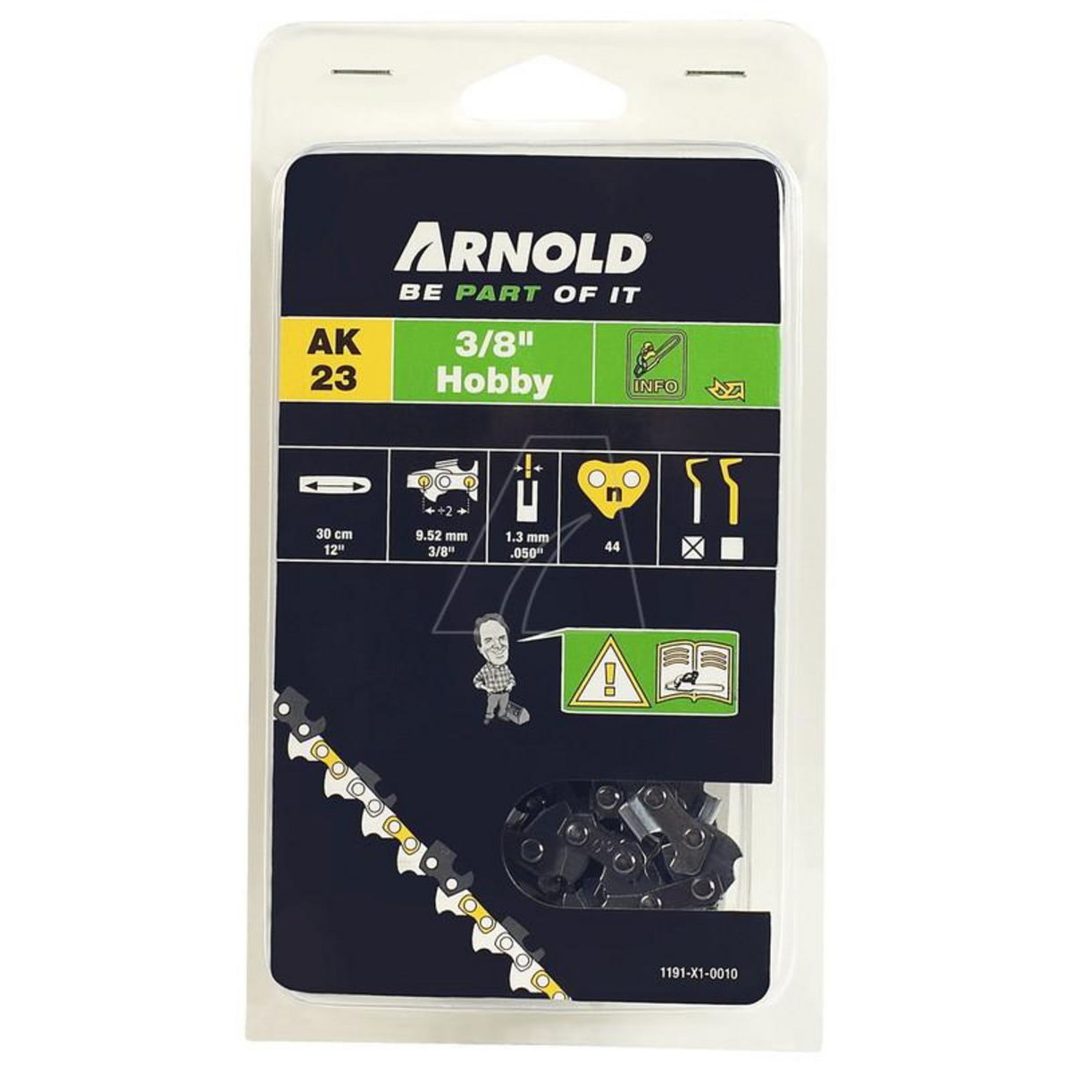 ARNOLD Chaîne de tronçonneuse 3/8 , 1,3 mm - 44 maillons d'entraineurs - gouges demi-rondes
