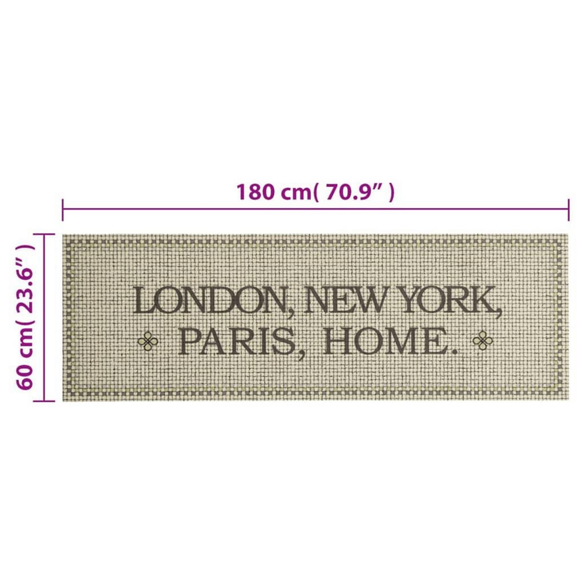 VIDAXL Tapis de cuisine lavable imprime Home capitales 60x180 cm
