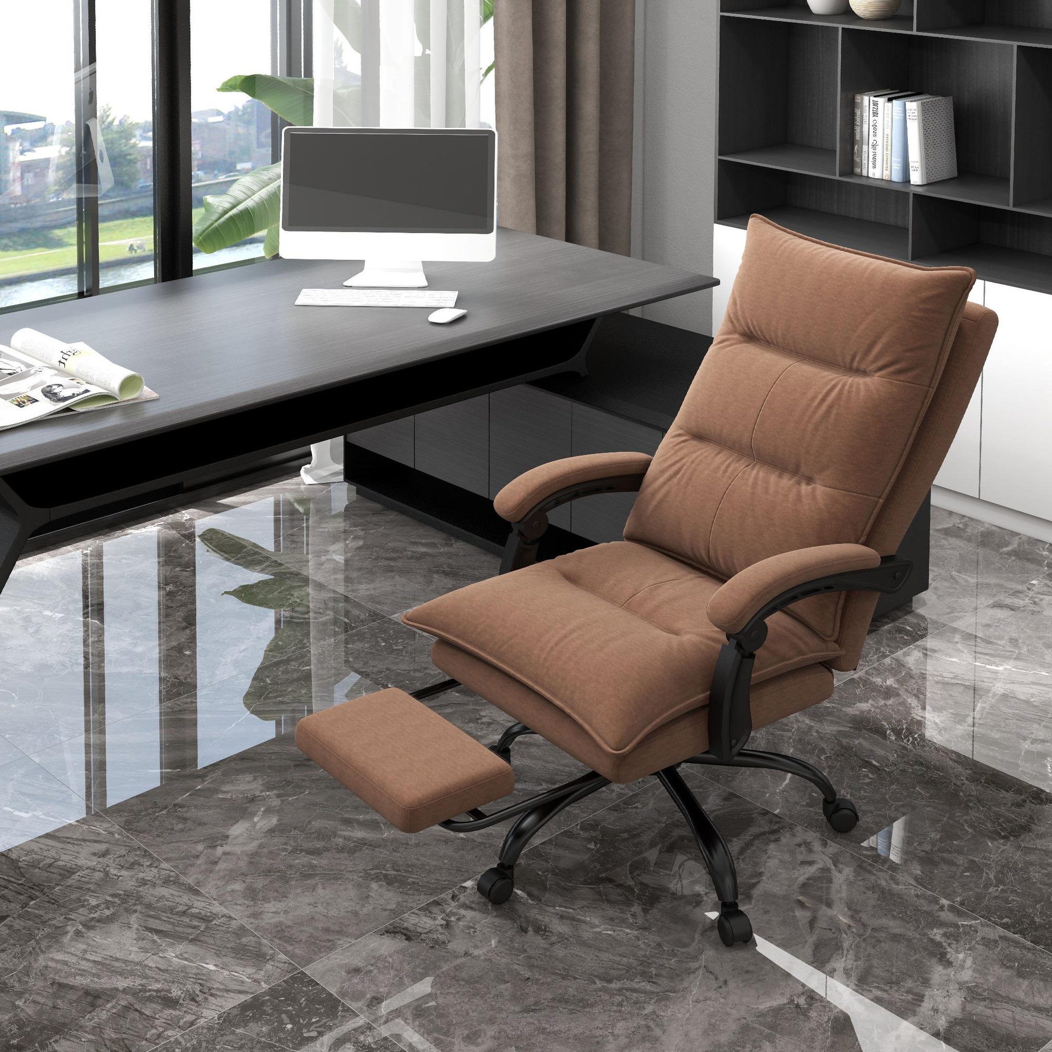 Voir la diapositive 5 : VINSETTO Fauteuil de bureau massant chauffant inclinable réglable repose-pieds rétractable microfibre marron