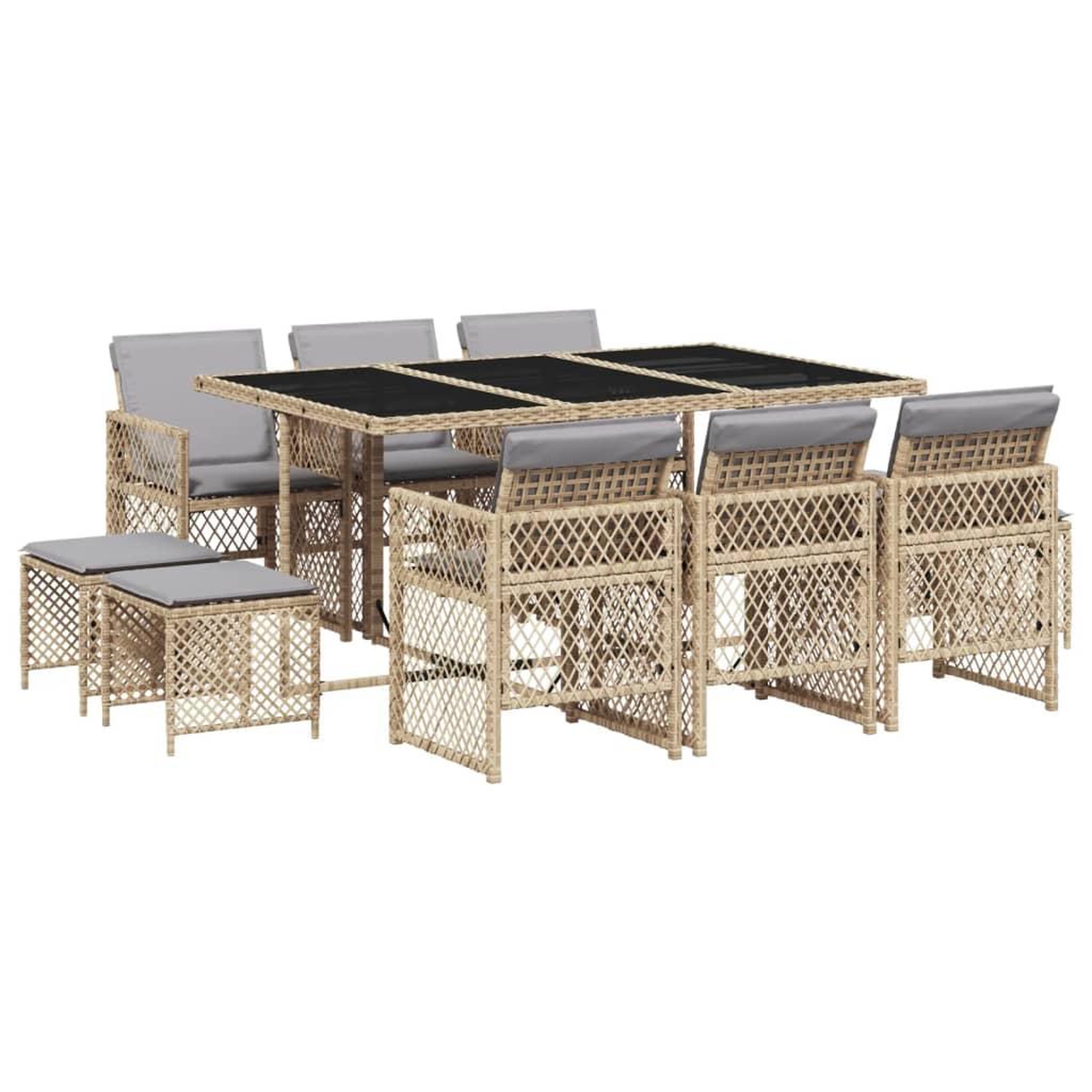 Voir la diapositive 2 : VIDAXL Ensemble a manger de jardin et coussins 11 pcs beige poly rotin