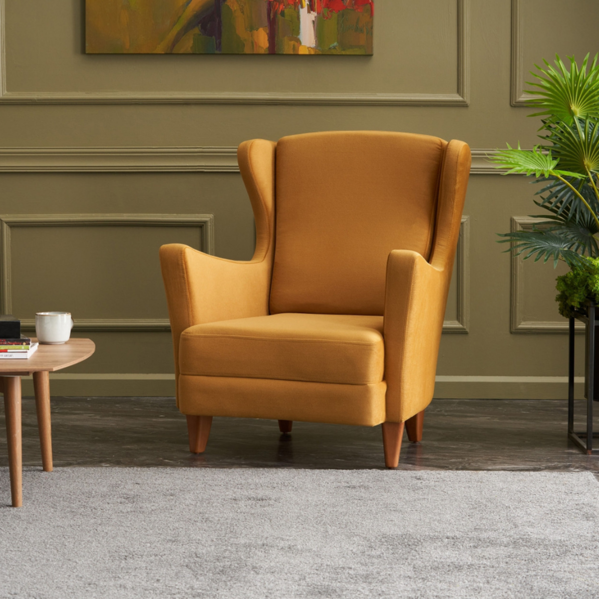 CONCEPT USINE Fauteuil à oreilles en velours moutarde WILLIAMS