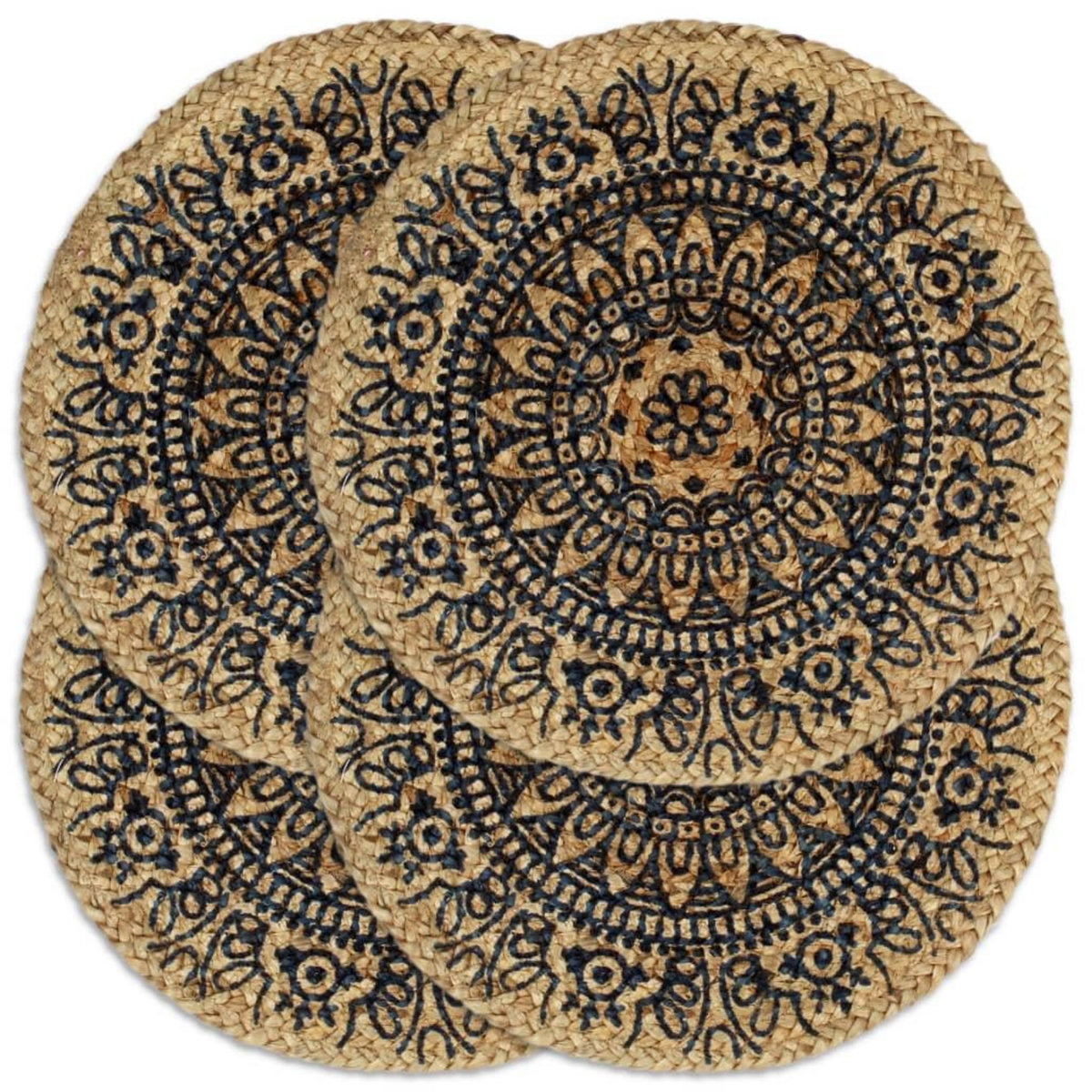 VIDAXL Napperons 4 pcs Bleu fonce 38 cm Rond Jute