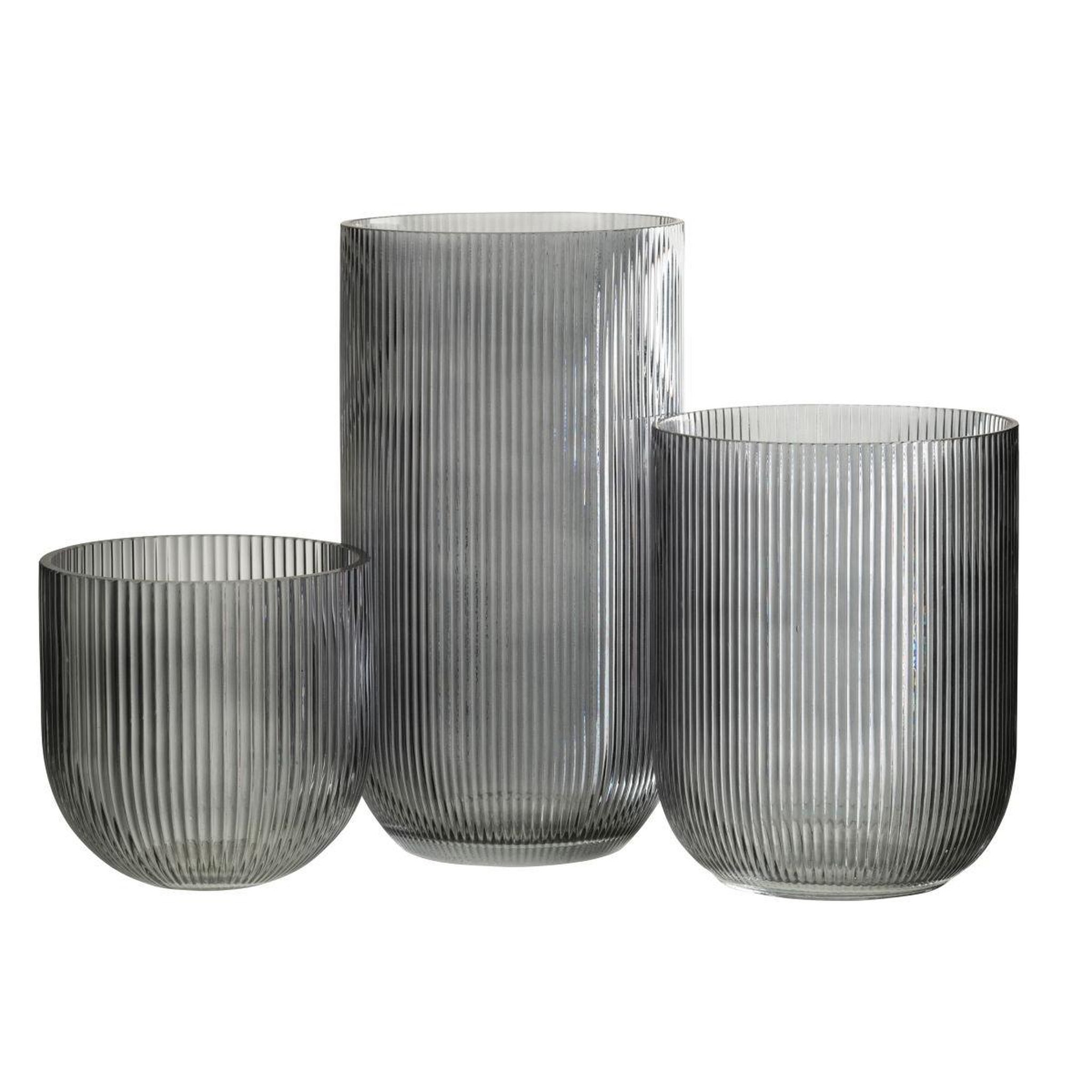 Voir la diapositive 2 : J-LINE Vase design en verre  ligné  21cm noir