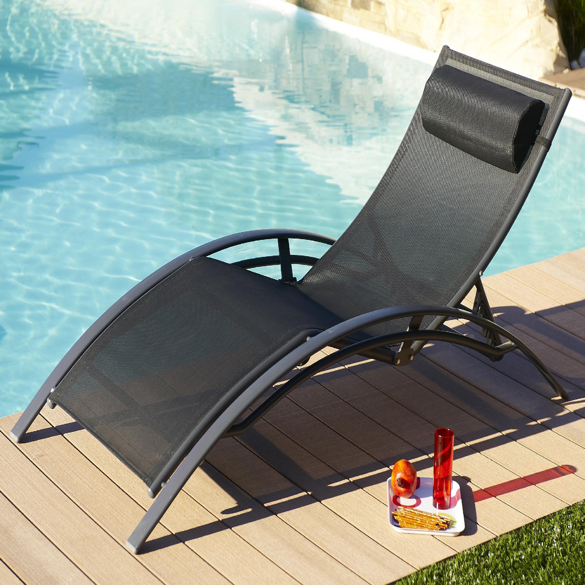 Voir la diapositive 2 : DCB GARDEN Lot de 2 bains de soleil en aluminium et toile plastifiée