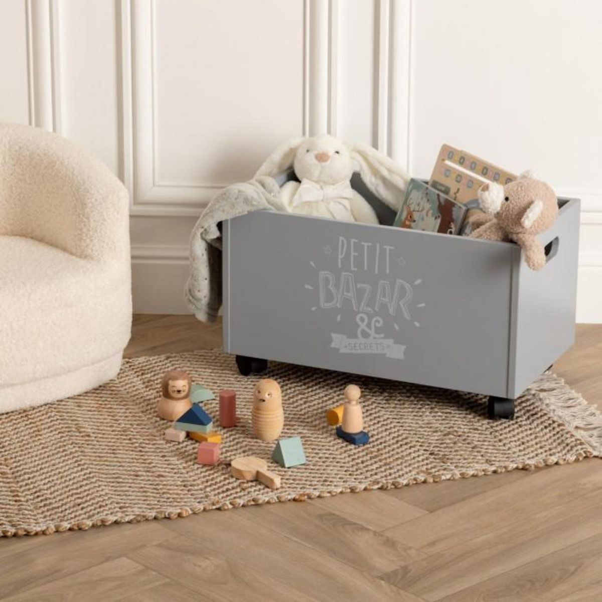 Atmosphera Kids Coffre à Jouets à Roulettes  Petit Bazar  48cm Gris