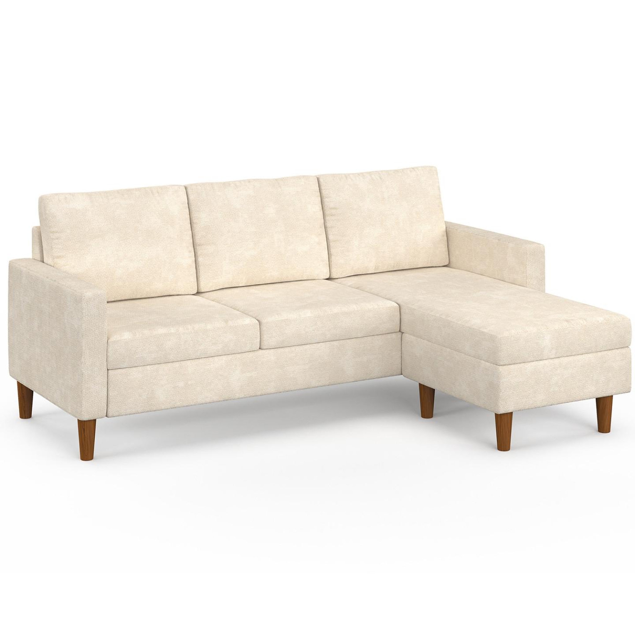 ID MARKET Canapé d'angle réversible 3 places marius 200 cm en tissu chenille beige