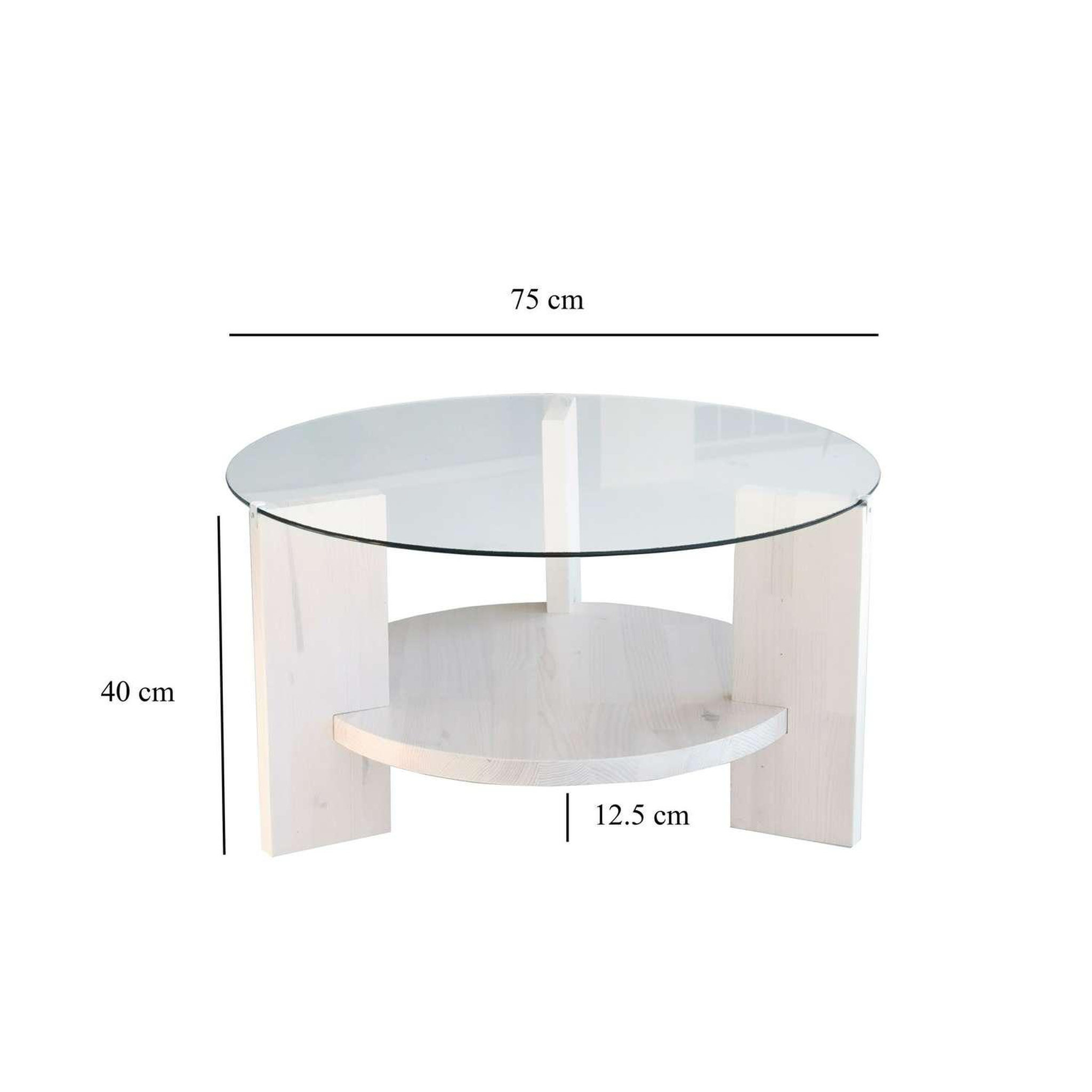 Voir la diapositive 3 : TOILINUX Table basse ronde 1 étagère auréline en verre et bois - transparent et blanc