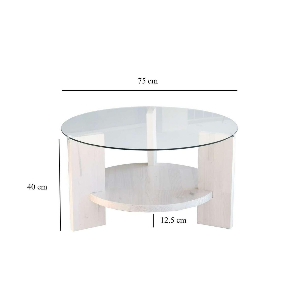 TOILINUX Table basse ronde 1 étagère Auréline en verre et bois - Transparent et Blanc