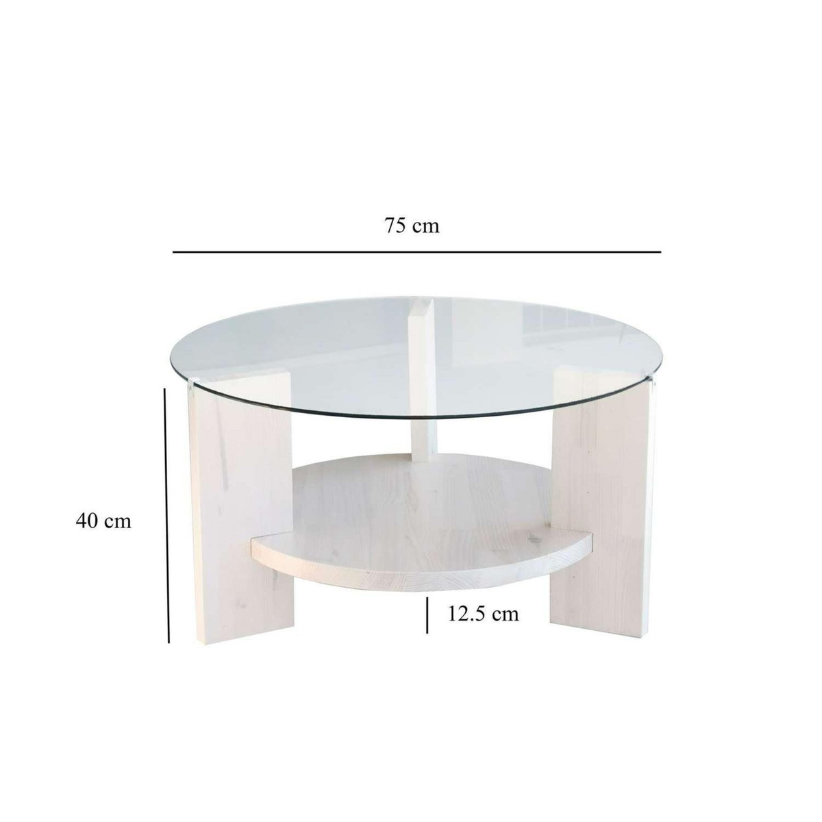 TOILINUX Table basse ronde 1 étagère Auréline en verre et bois - Transparent et Blanc