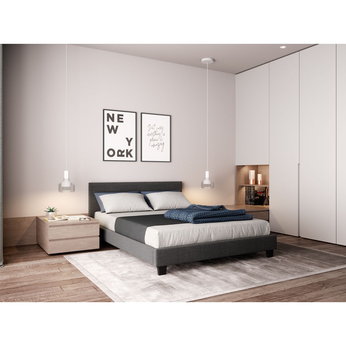 Lit revêtement tissu avec tête de lit et sommier à lattes 160x200 cm MARTIN