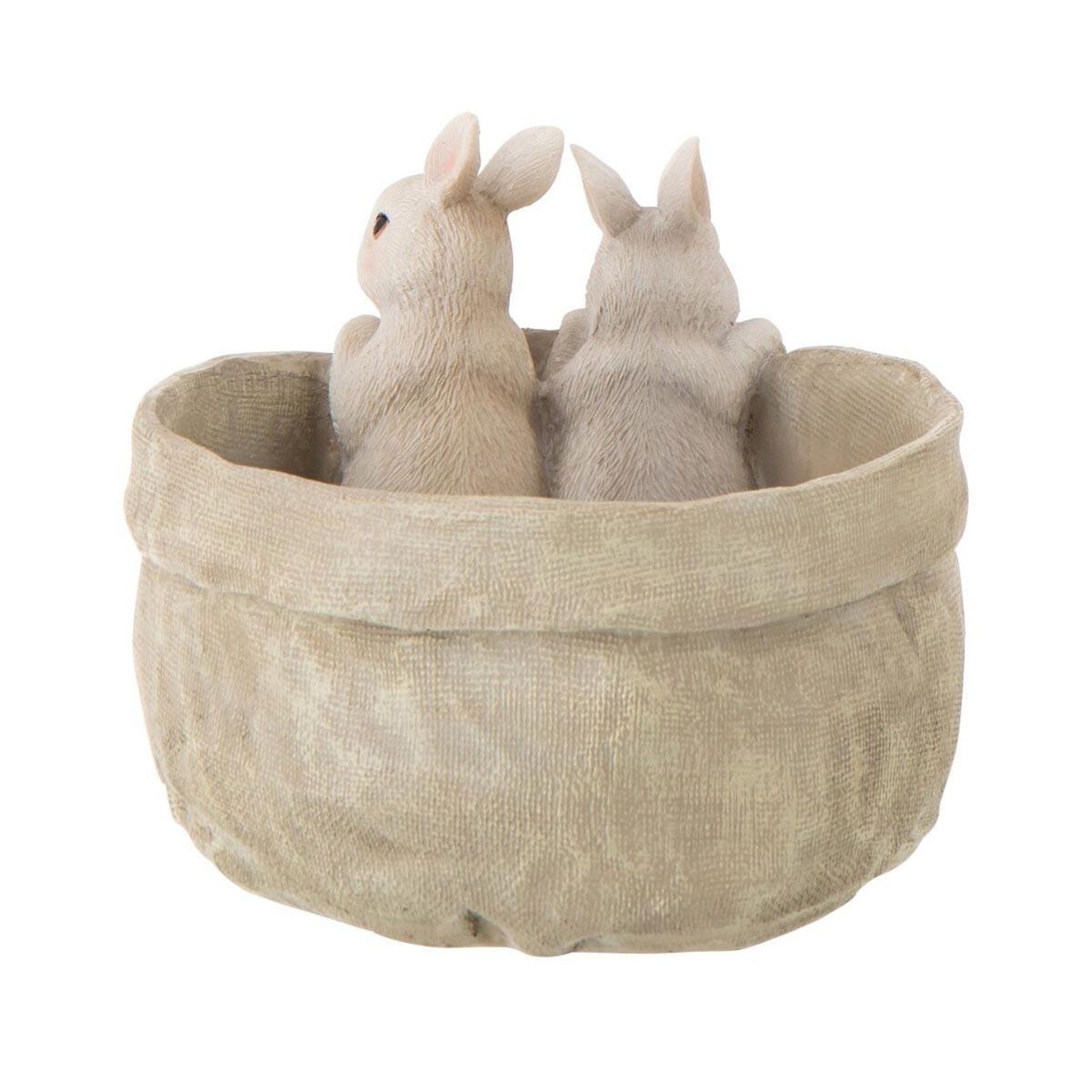 Voir la diapositive 2 : J-LINE Cache-pot lapins en résine  bunny  19cm beige