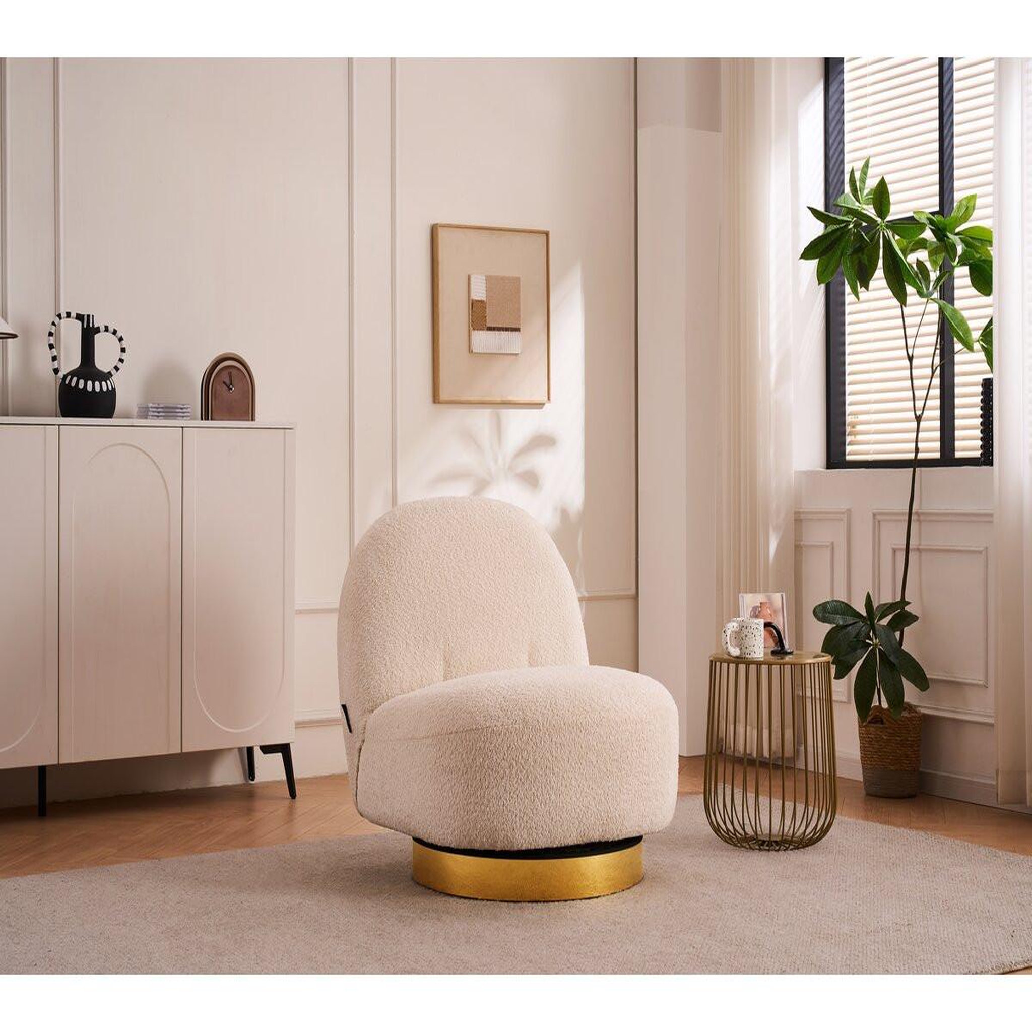 Voir la diapositive 2 : Habitat et Jardin fauteuil bouclette pivotant  Churchill  - 76 x 80 x 74 cm - Blanc