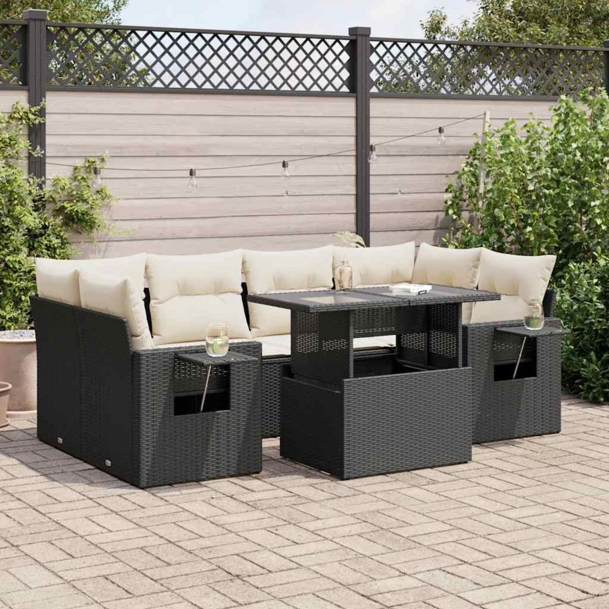 VIDAXL Salon de jardin 7 pcs avec coussins noir resine tressee